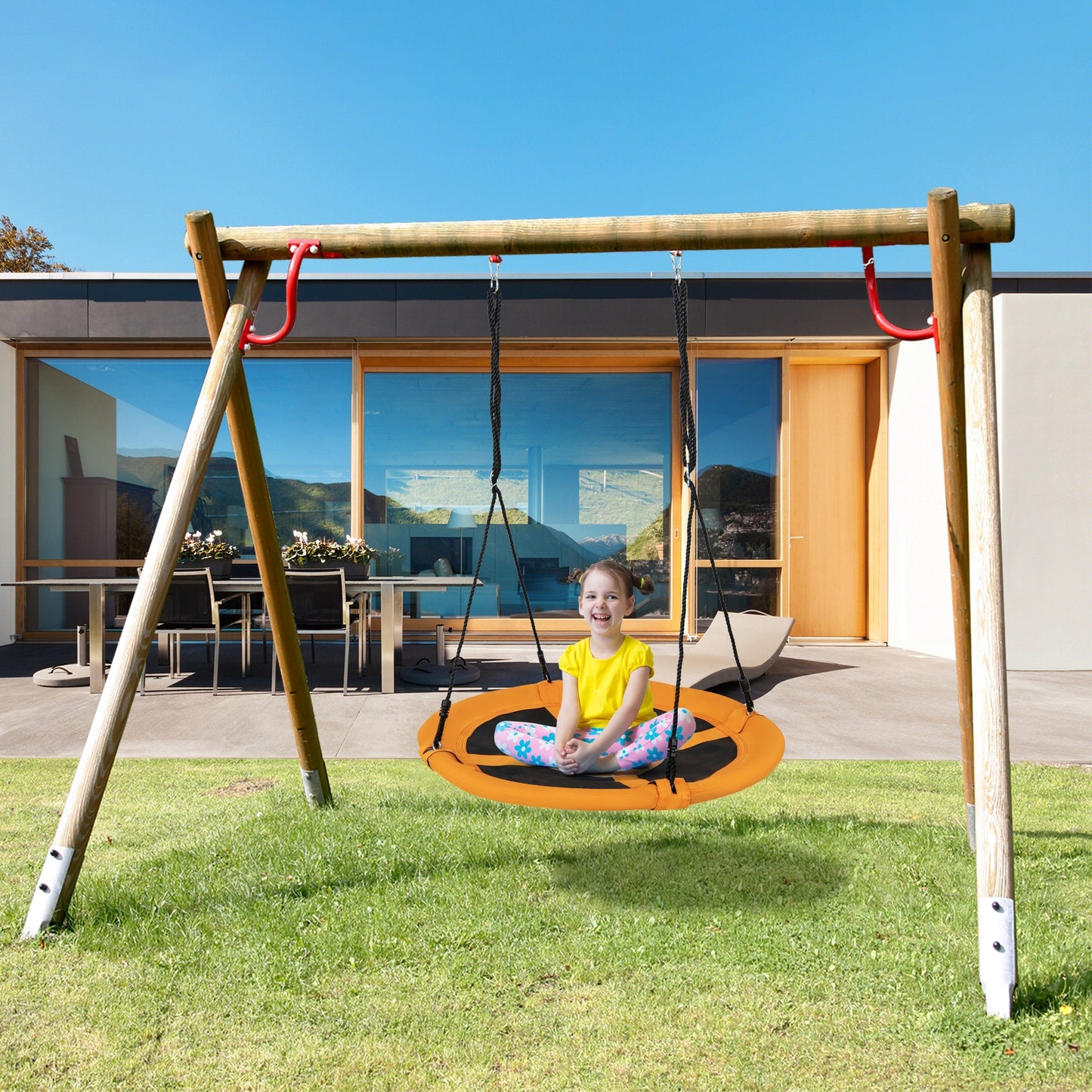 40 Inches Saucer Tree Swing Round with Adjustable Ropes and Carabiners-Yellow Kids Crystal