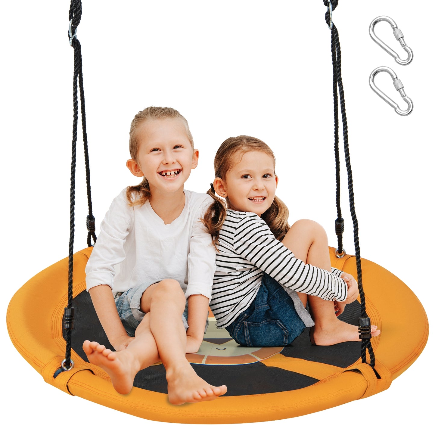 40 Inches Saucer Tree Swing Round with Adjustable Ropes and Carabiners-Yellow Kids Crystal