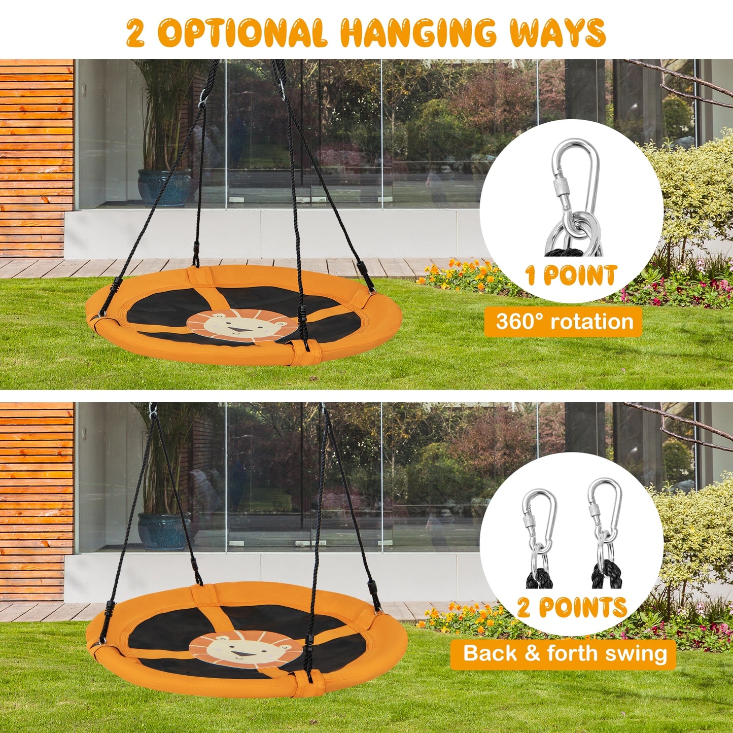 40 Inches Saucer Tree Swing Round with Adjustable Ropes and Carabiners-Yellow Kids Crystal