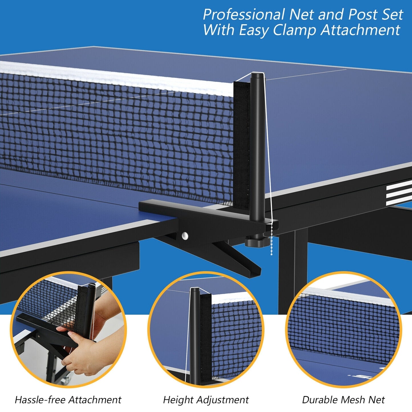 9 x 5 Feet Foldable Table Tennis Table with Quick Clamp Net and Post Set