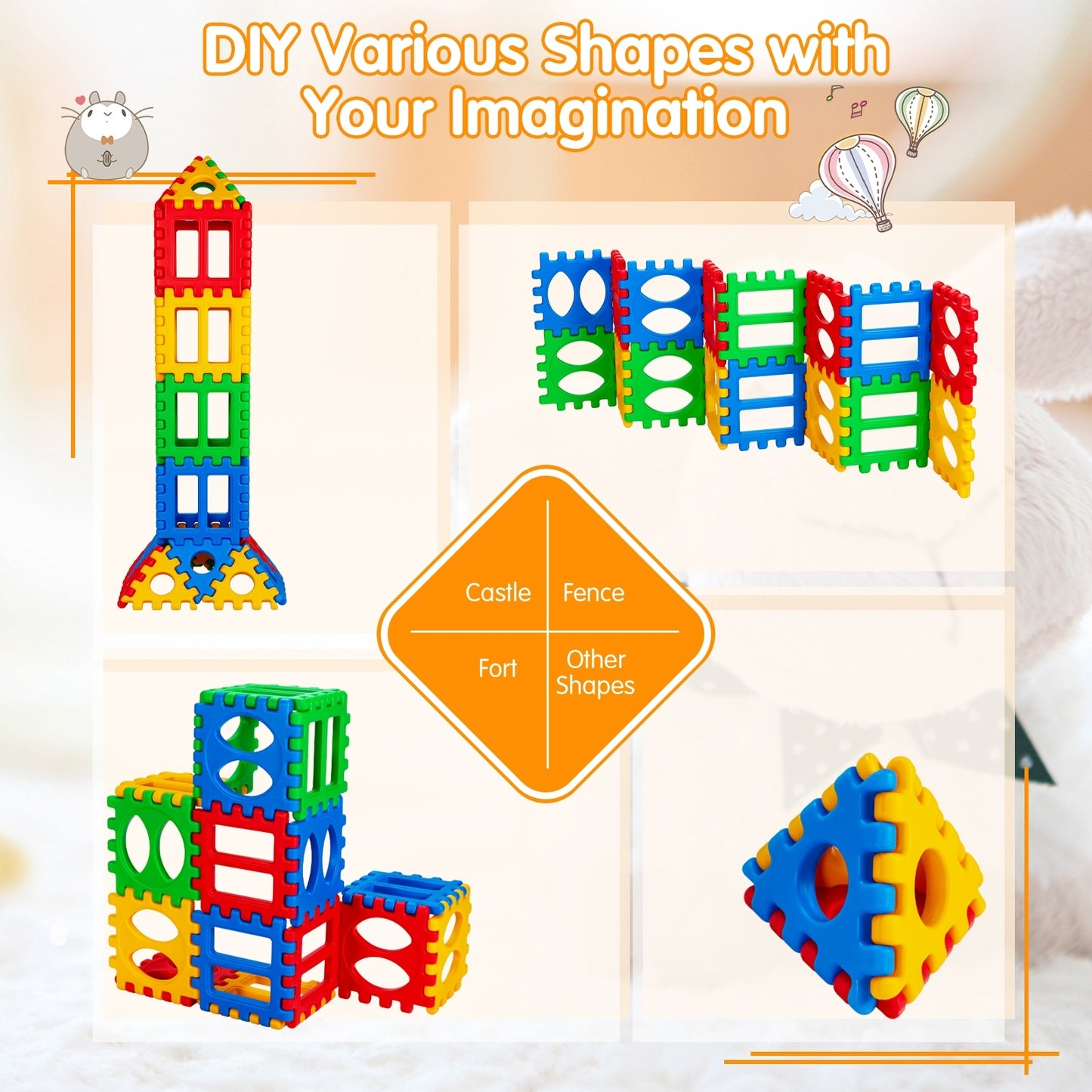 32 Pieces Big Waffle Block Set Kids Educational Stacking Building Toy Kids Crystal