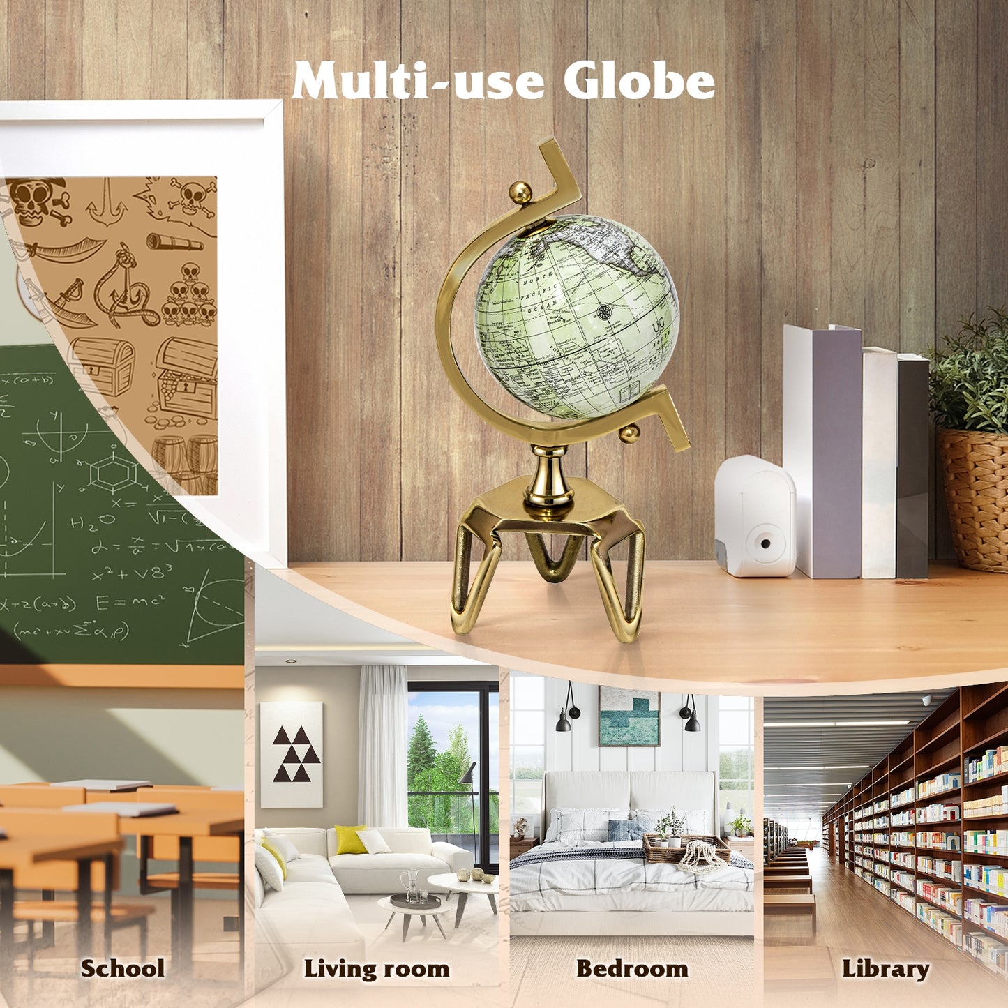 Educational Geographic 5/8/10 Inch World Globe with Triangle Metal Stand-5 inches Kids Crystal