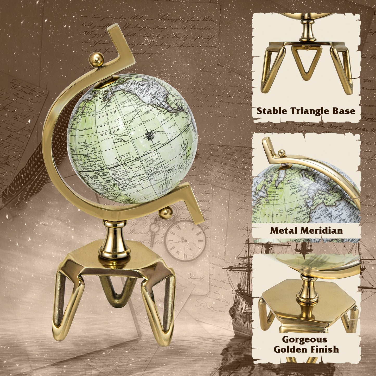 Educational Geographic 5/8/10 Inch World Globe with Triangle Metal Stand-5 inches Kids Crystal