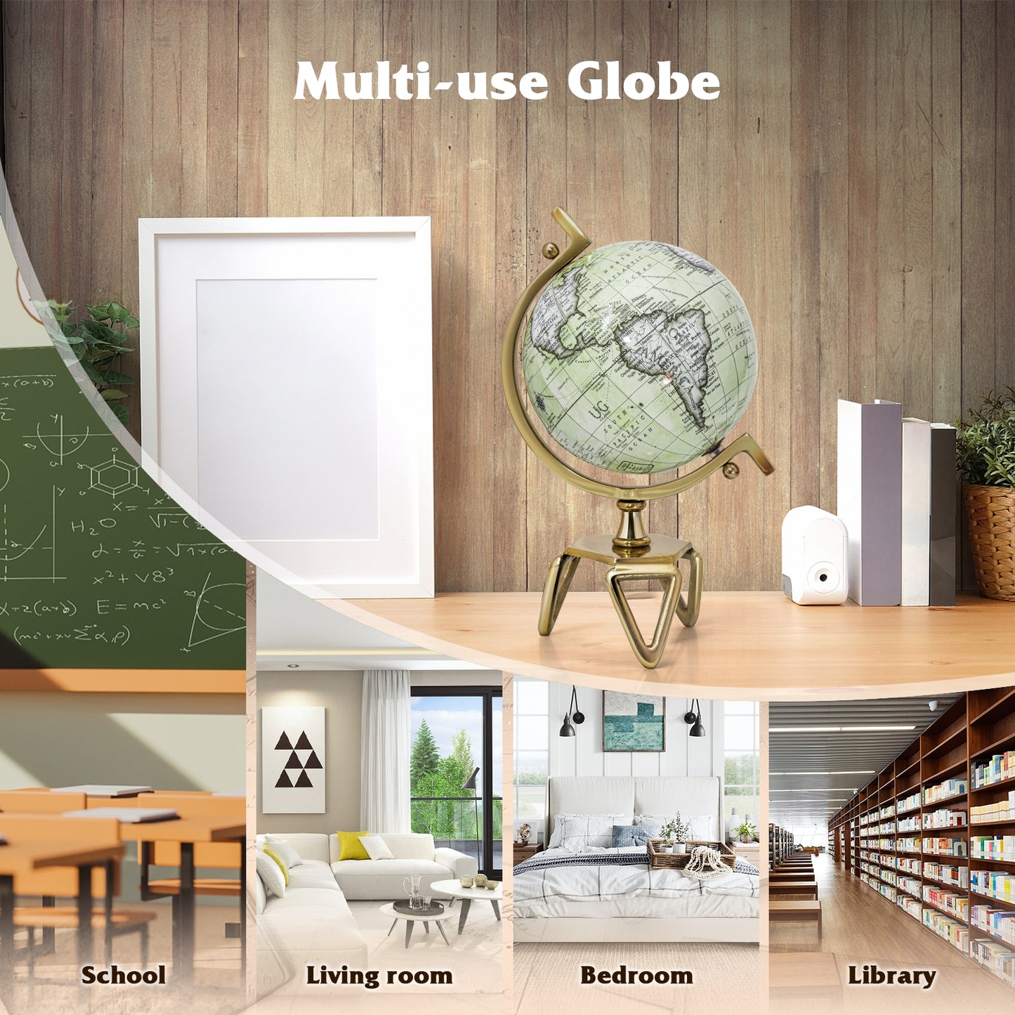 Educational Geographic 5/8/10 Inch World Globe with Triangle Metal Stand-8 inches Kids Crystal