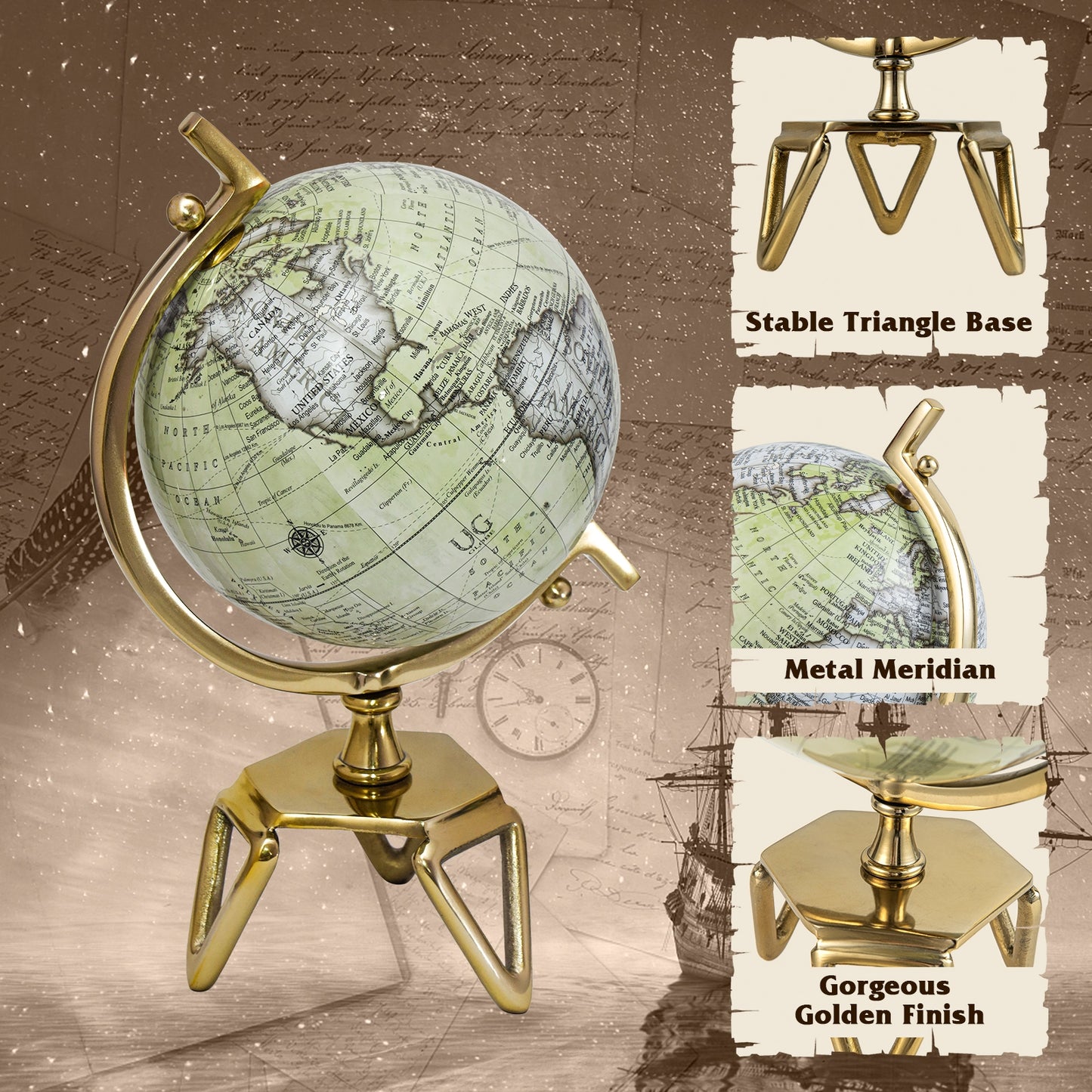 Educational Geographic 5/8/10 Inch World Globe with Triangle Metal Stand-8 inches Kids Crystal
