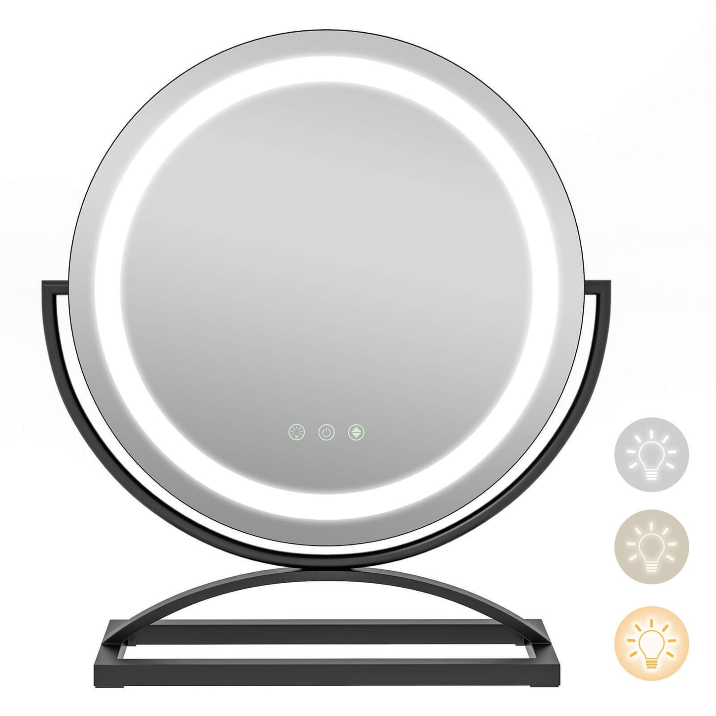 16 Inch Round Makeup Vanity Mirror with 3 Color Dimmable LED Lighting-Black Kids Crystal