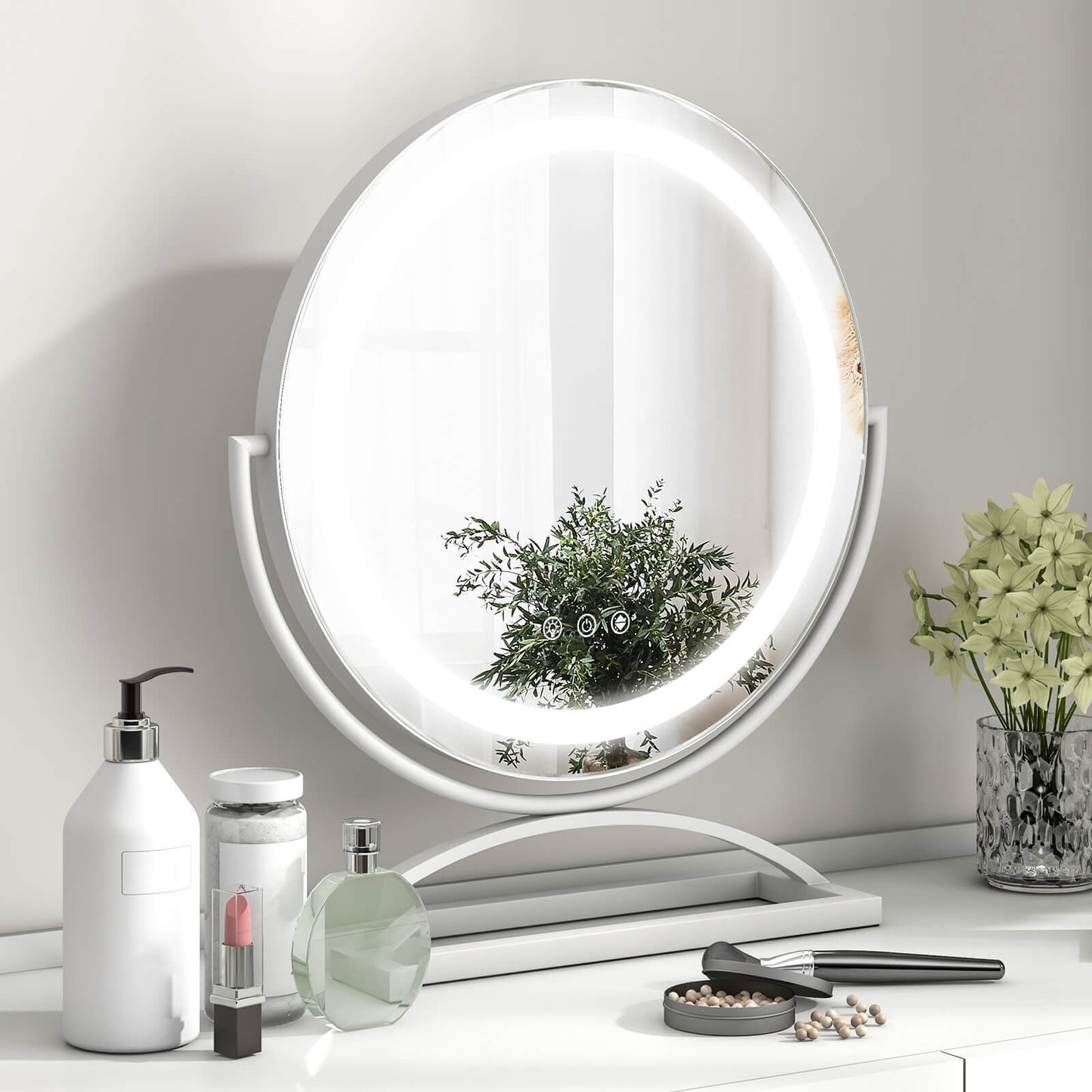 16 Inch Round Makeup Vanity Mirror with 3 Color Dimmable LED Lighting-White Kids Crystal