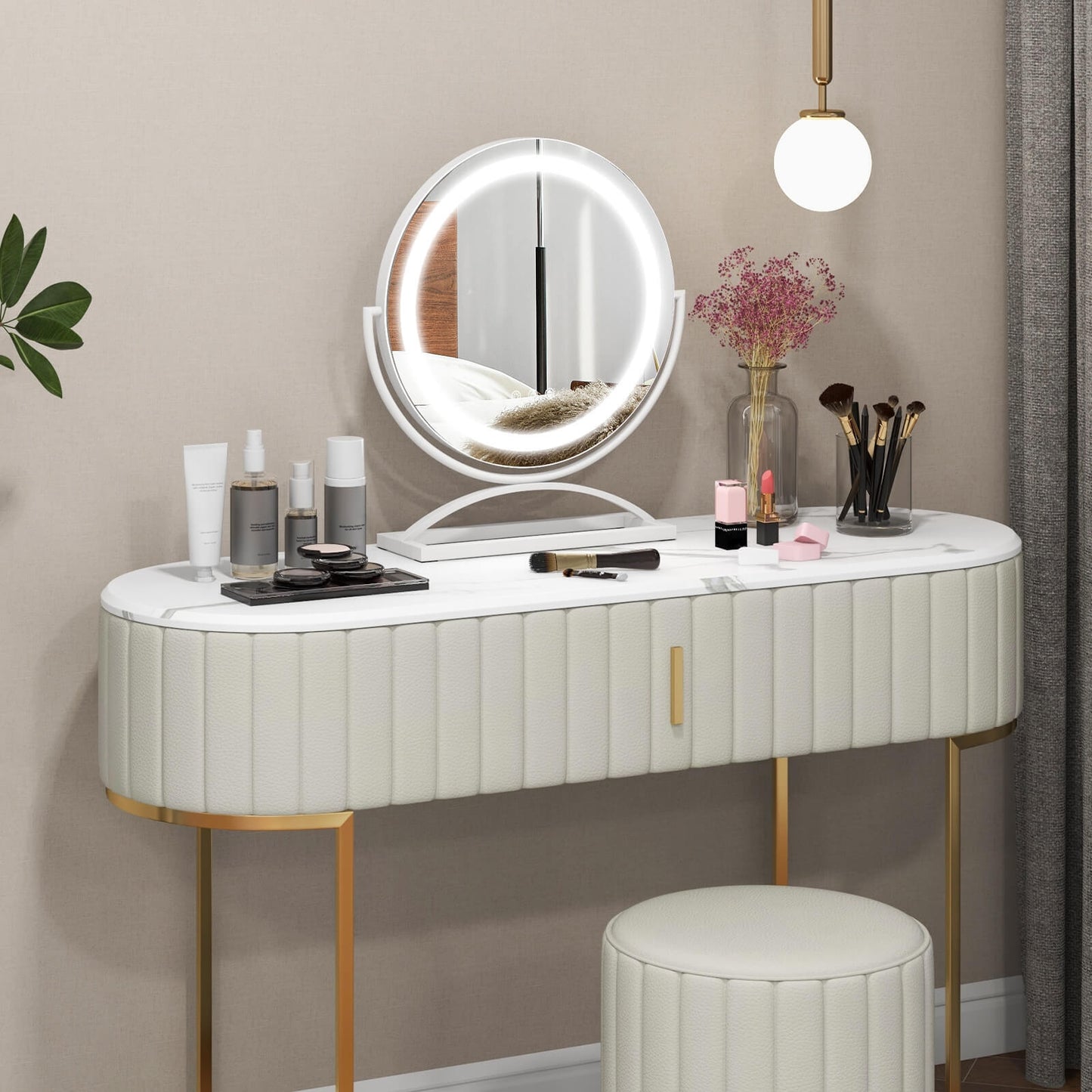 16 Inch Round Makeup Vanity Mirror with 3 Color Dimmable LED Lighting-White Kids Crystal