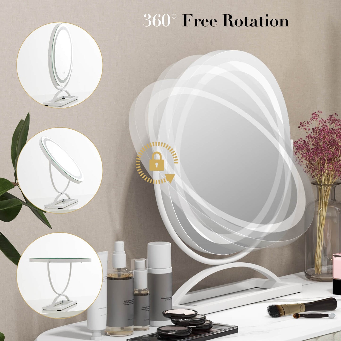 16 Inch Round Makeup Vanity Mirror with 3 Color Dimmable LED Lighting-White Kids Crystal