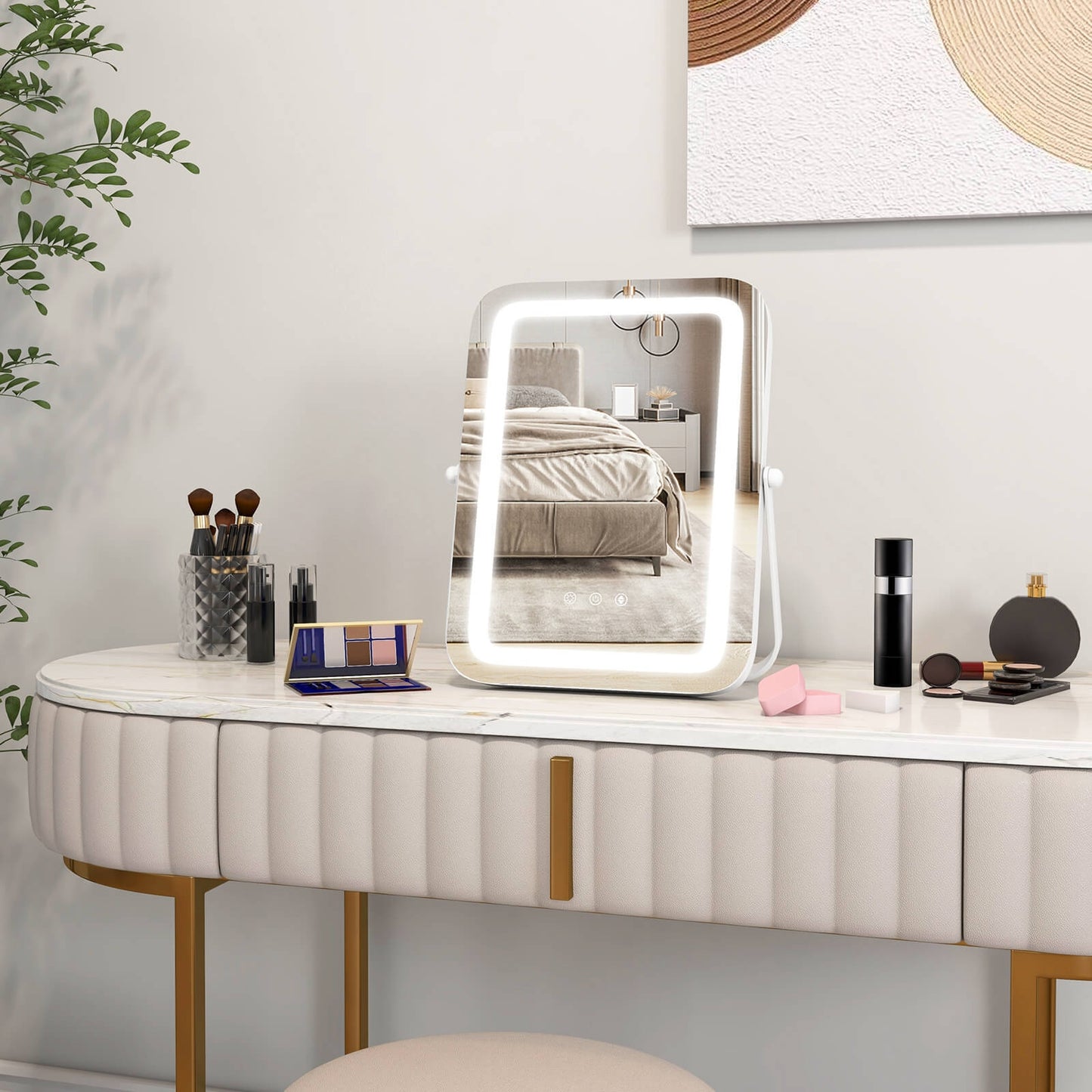 16 x 12 Inch Rectangular Vanity Makeup Mirror with 3 Color Dimmable Lighting-White Kids Crystal