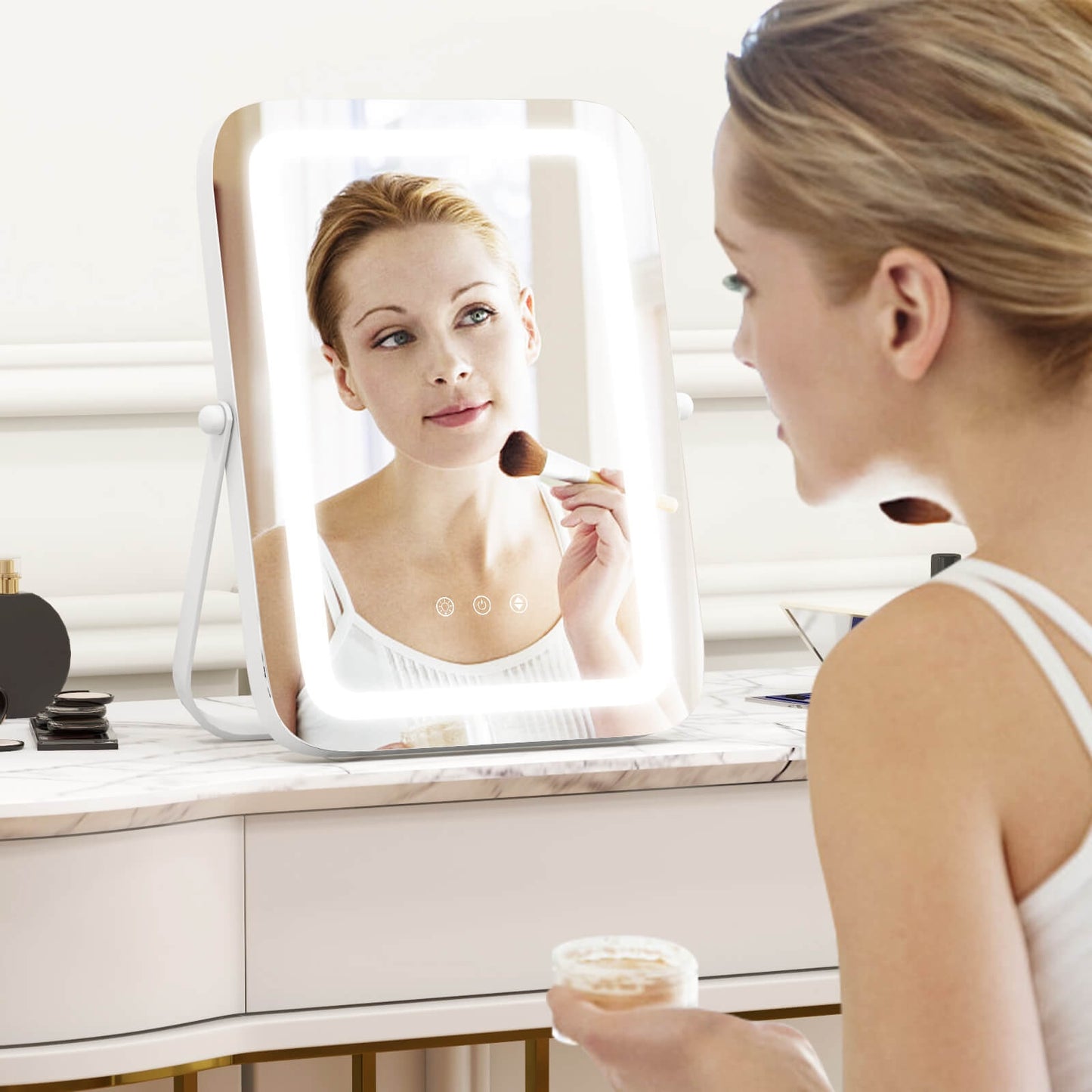 16 x 12 Inch Rectangular Vanity Makeup Mirror with 3 Color Dimmable Lighting-White Kids Crystal