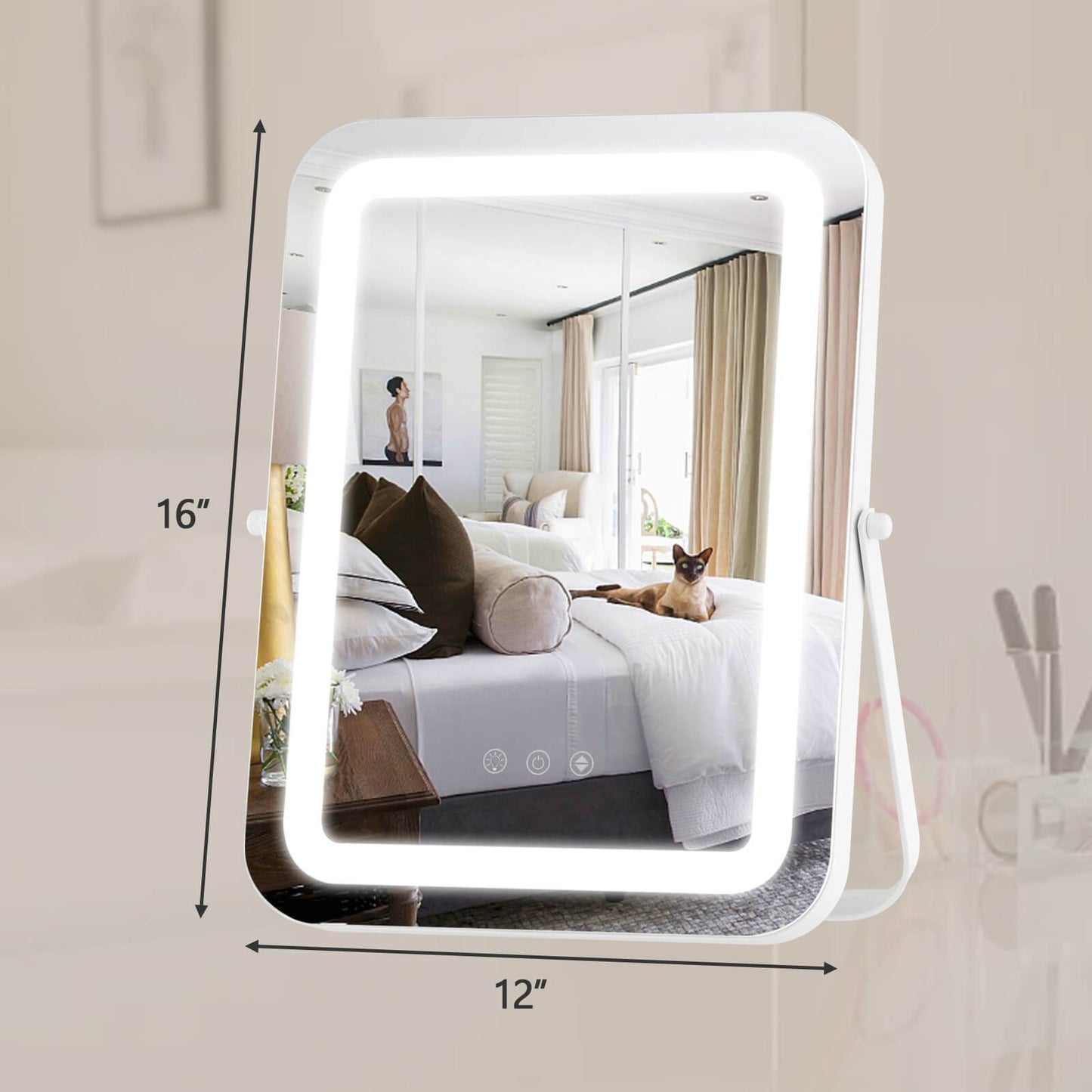 16 x 12 Inch Rectangular Vanity Makeup Mirror with 3 Color Dimmable Lighting-White Kids Crystal