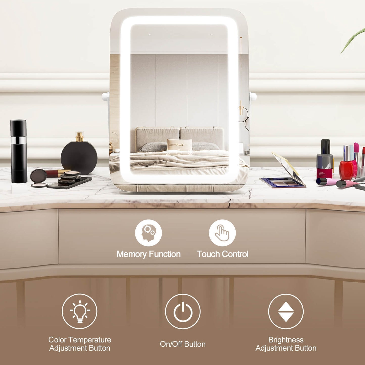 16 x 12 Inch Rectangular Vanity Makeup Mirror with 3 Color Dimmable Lighting-White Kids Crystal