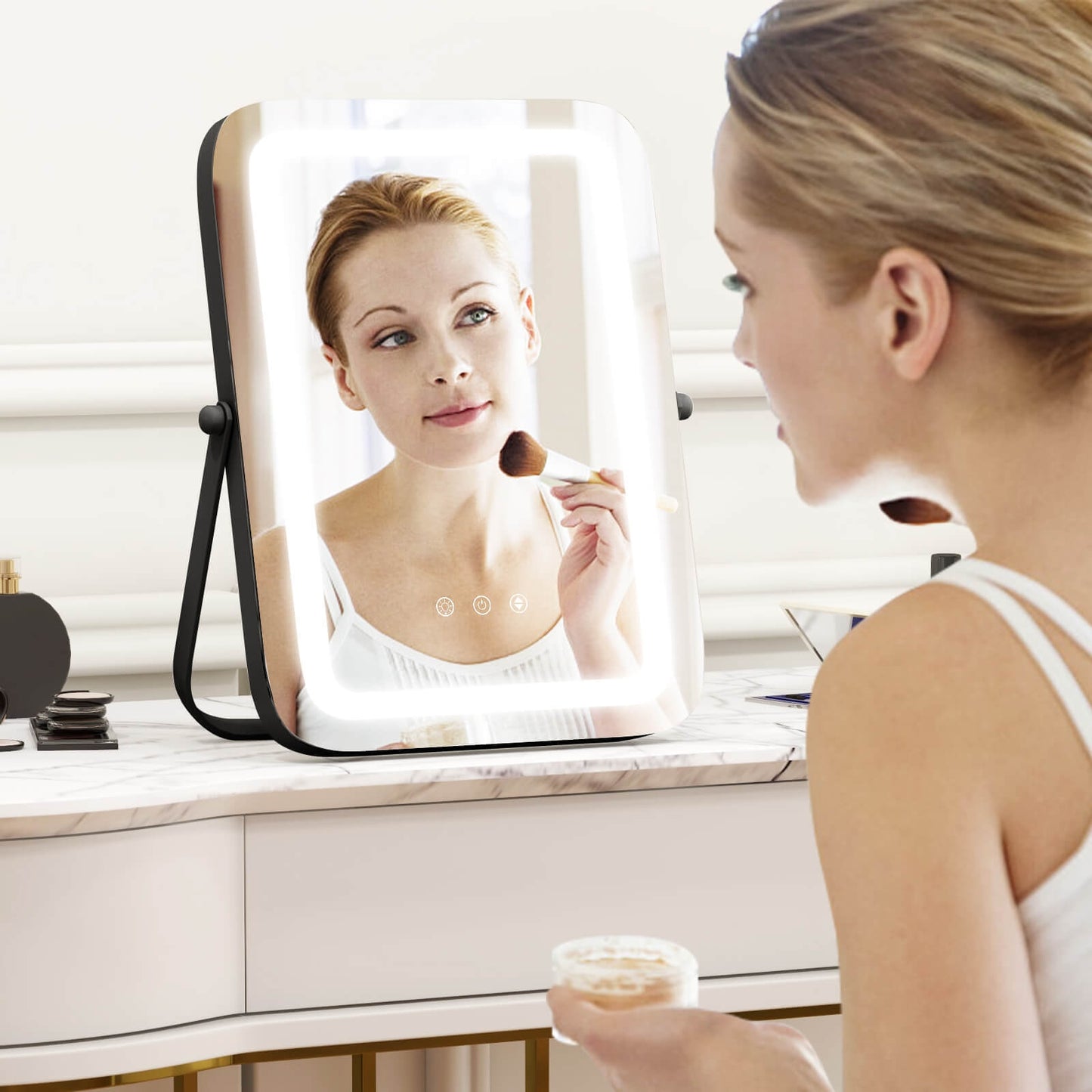 16 x 12 Inch Rectangular Vanity Makeup Mirror with 3 Color Dimmable Lighting-Black Kids Crystal