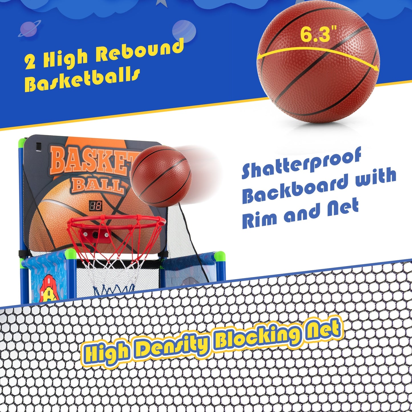Kids Basketball Arcade Game with Electronic Scoreboard and Sound Effect Kids Crystal