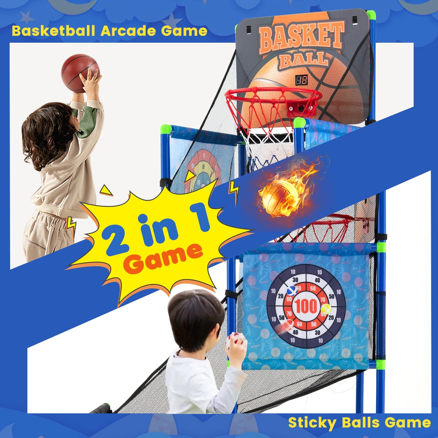 Kids Basketball Arcade Game with Electronic Scoreboard and Sound Effect Kids Crystal
