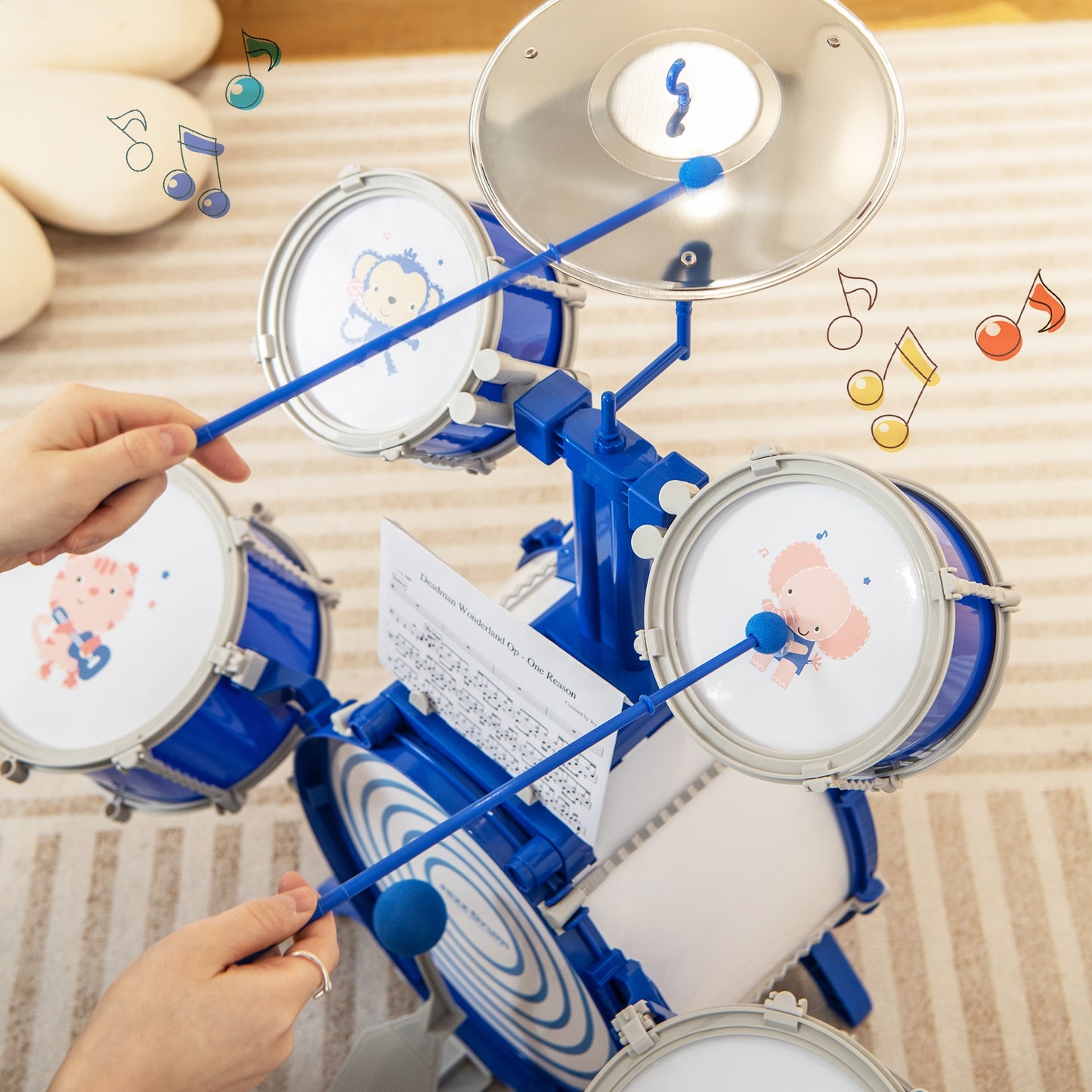 Kids Drum Set Educational Percussion Musical Instrument Toy with Bass Drum-Blue Kids Crystal