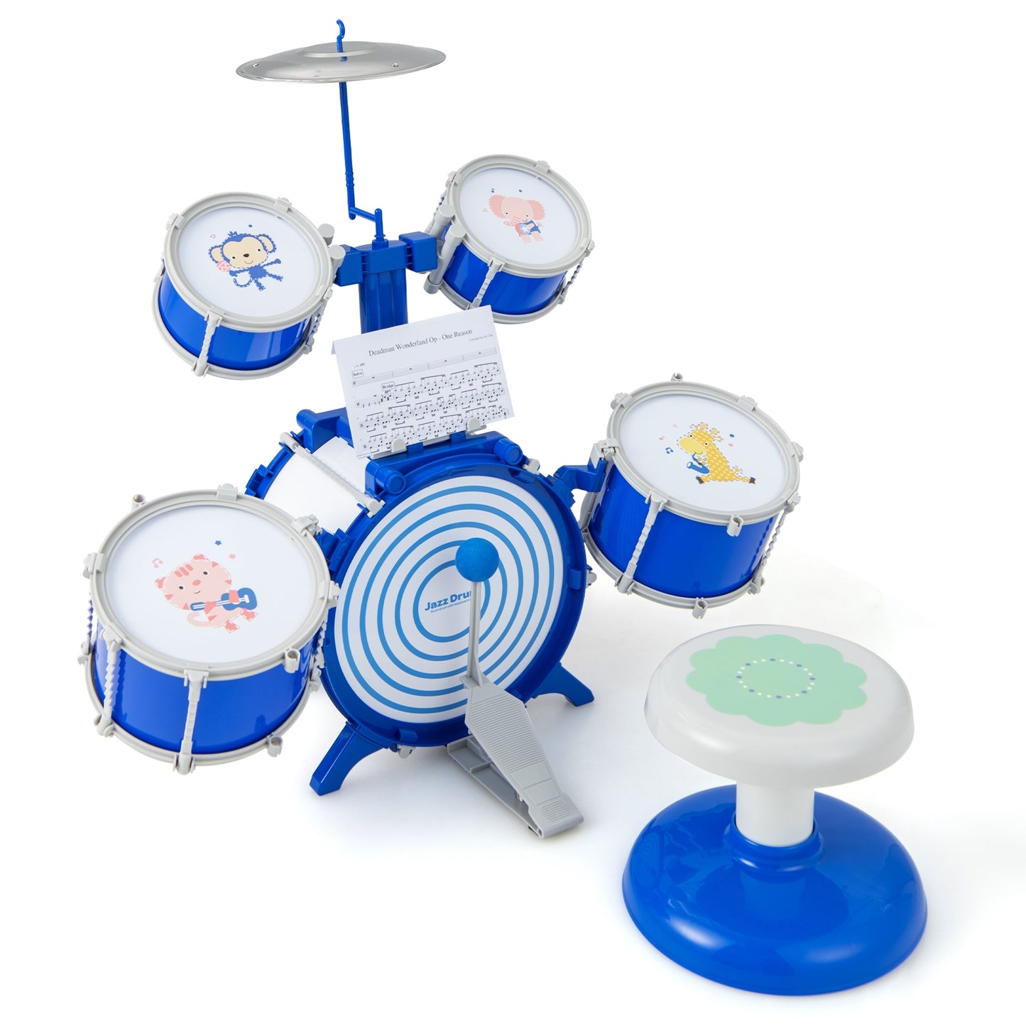 Kids Drum Set Educational Percussion Musical Instrument Toy with Bass Drum-Blue Kids Crystal