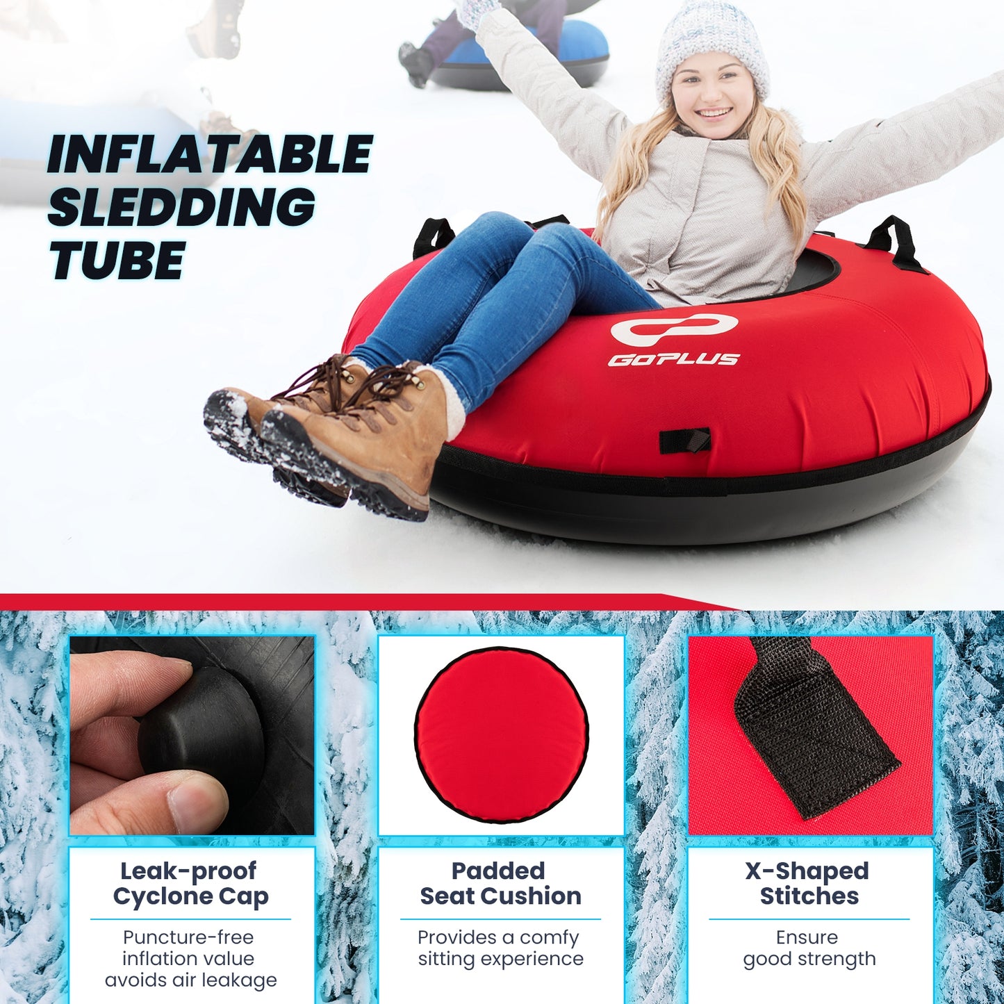 40 Inch Inflatable Snow Sled for Kids and Adults-Red Kids Crystal