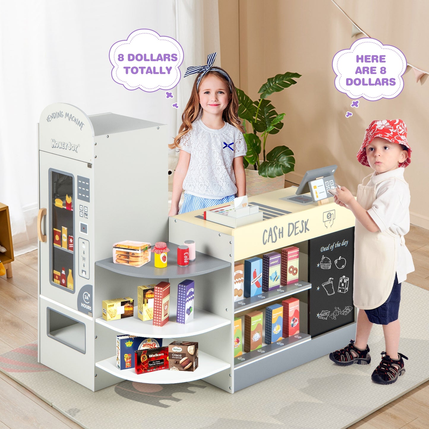 Kids Grocery Store Playset with Cash Register POS Machine-Gray Kids Crystal