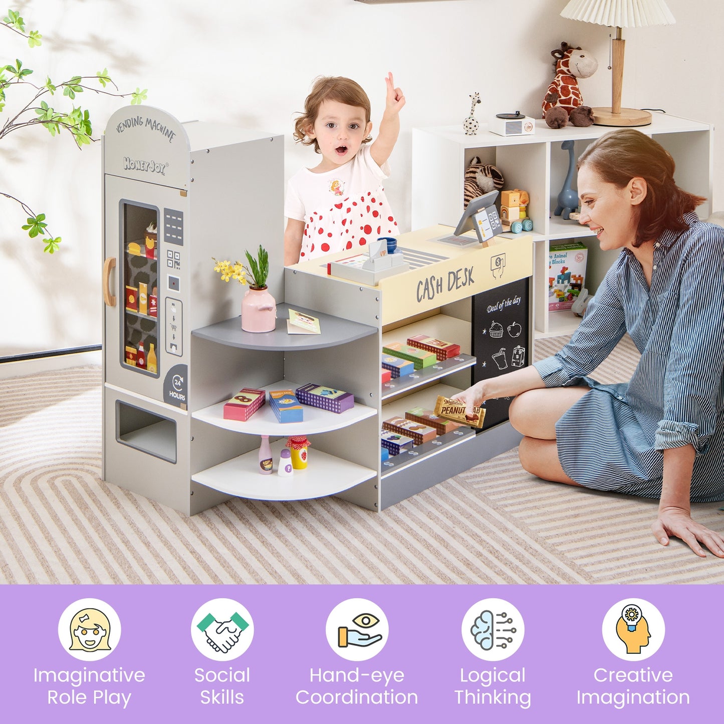 Kids Grocery Store Playset with Cash Register POS Machine-Gray Kids Crystal