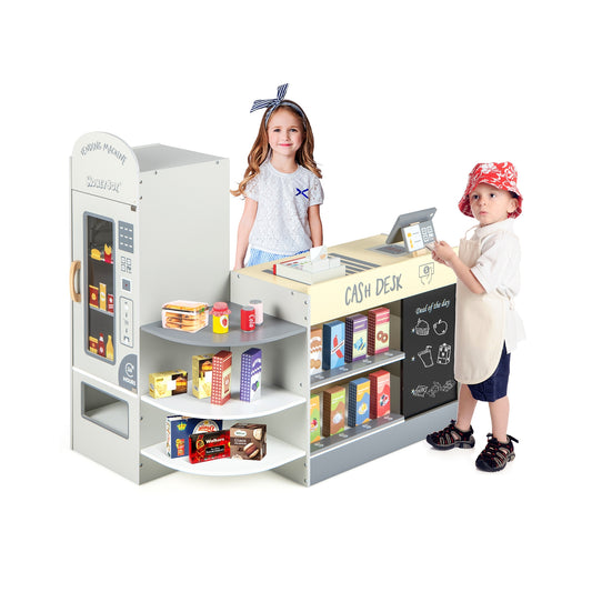 Kids Grocery Store Playset with Cash Register POS Machine-Gray Kids Crystal