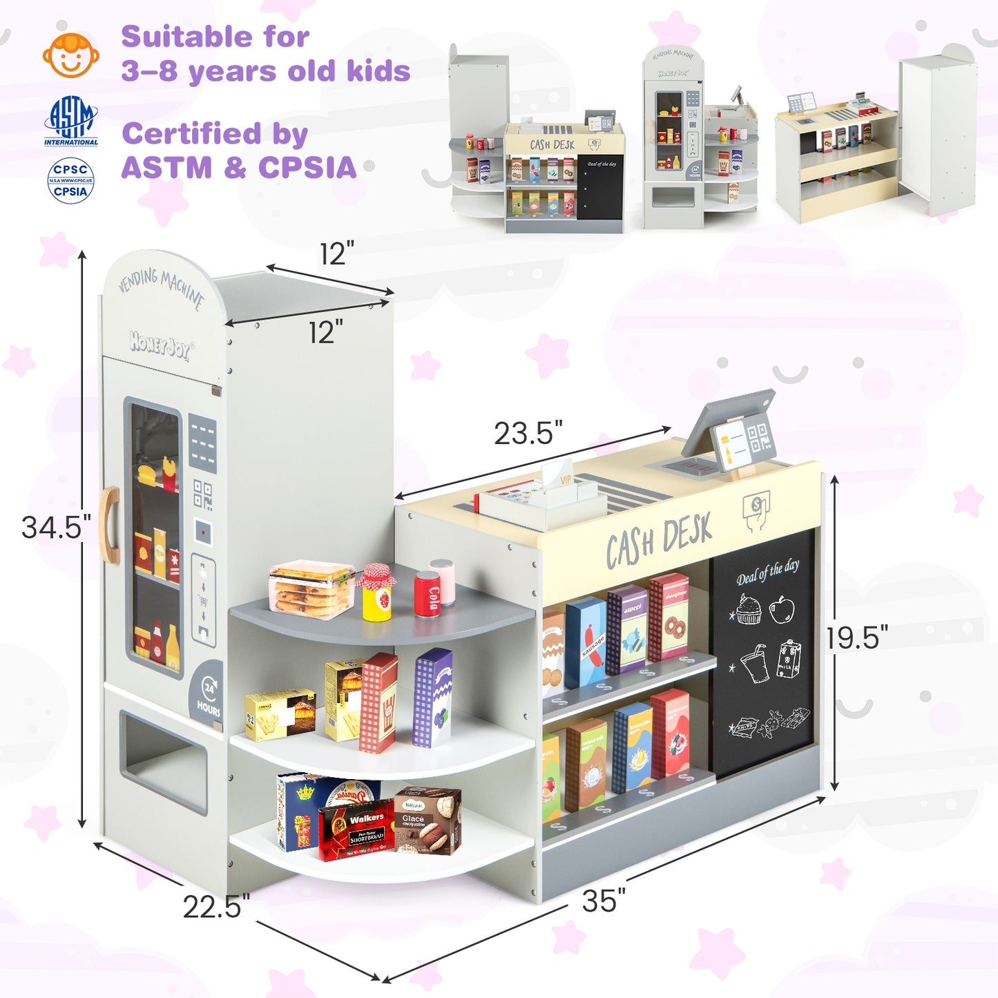 Kids Grocery Store Playset with Cash Register POS Machine-Gray Kids Crystal