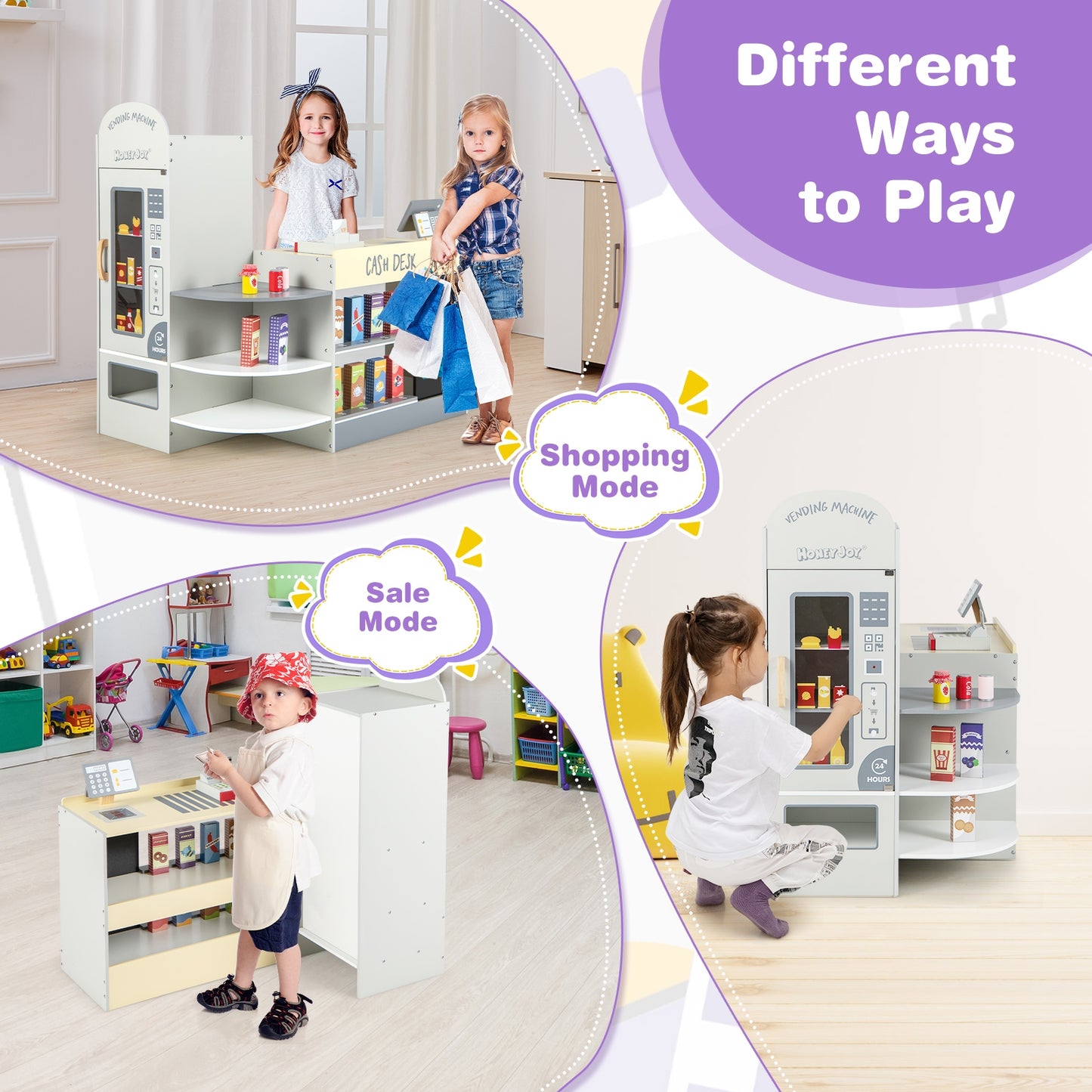 Kids Grocery Store Playset with Cash Register POS Machine-Gray Kids Crystal