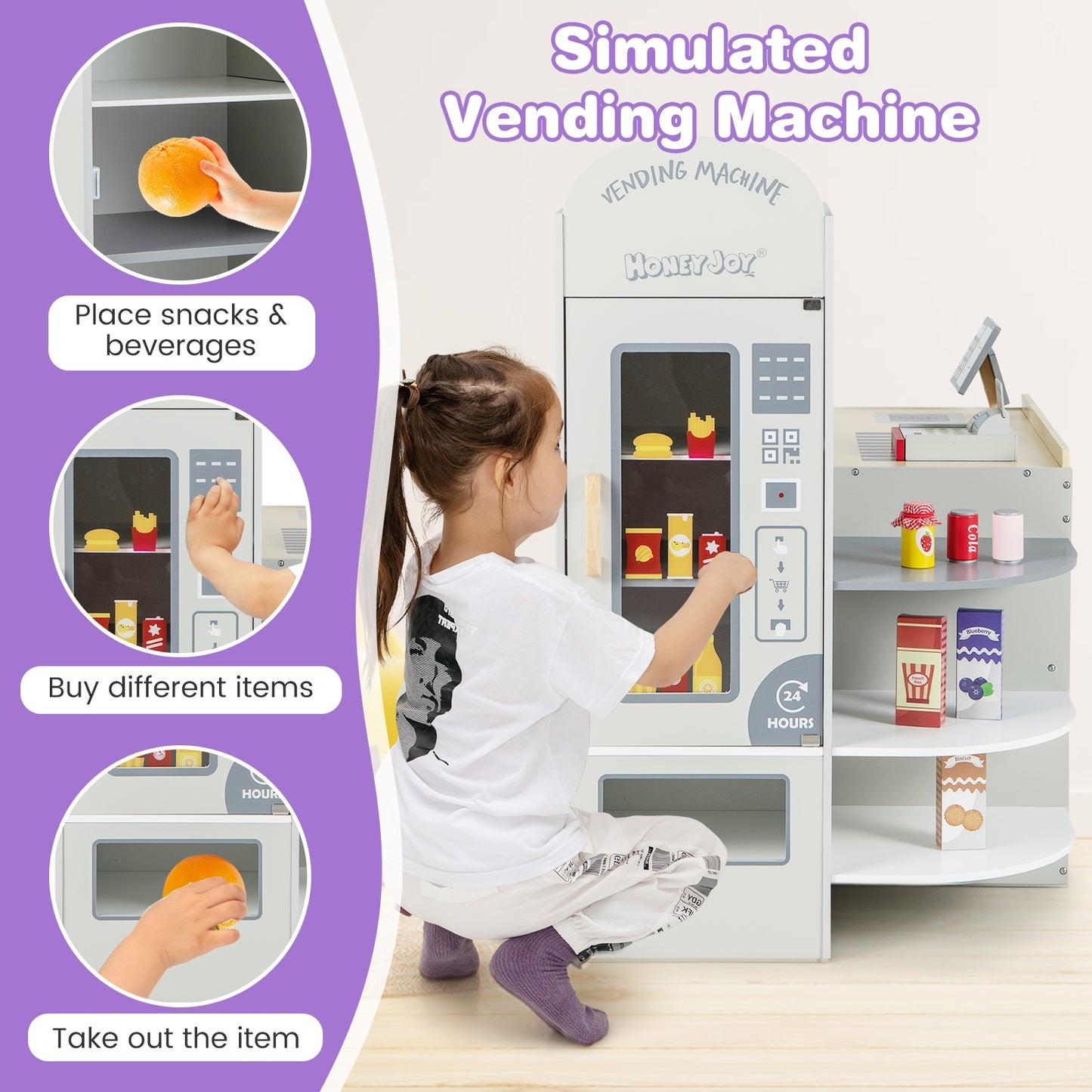 Kids Grocery Store Playset with Cash Register POS Machine-Gray Kids Crystal