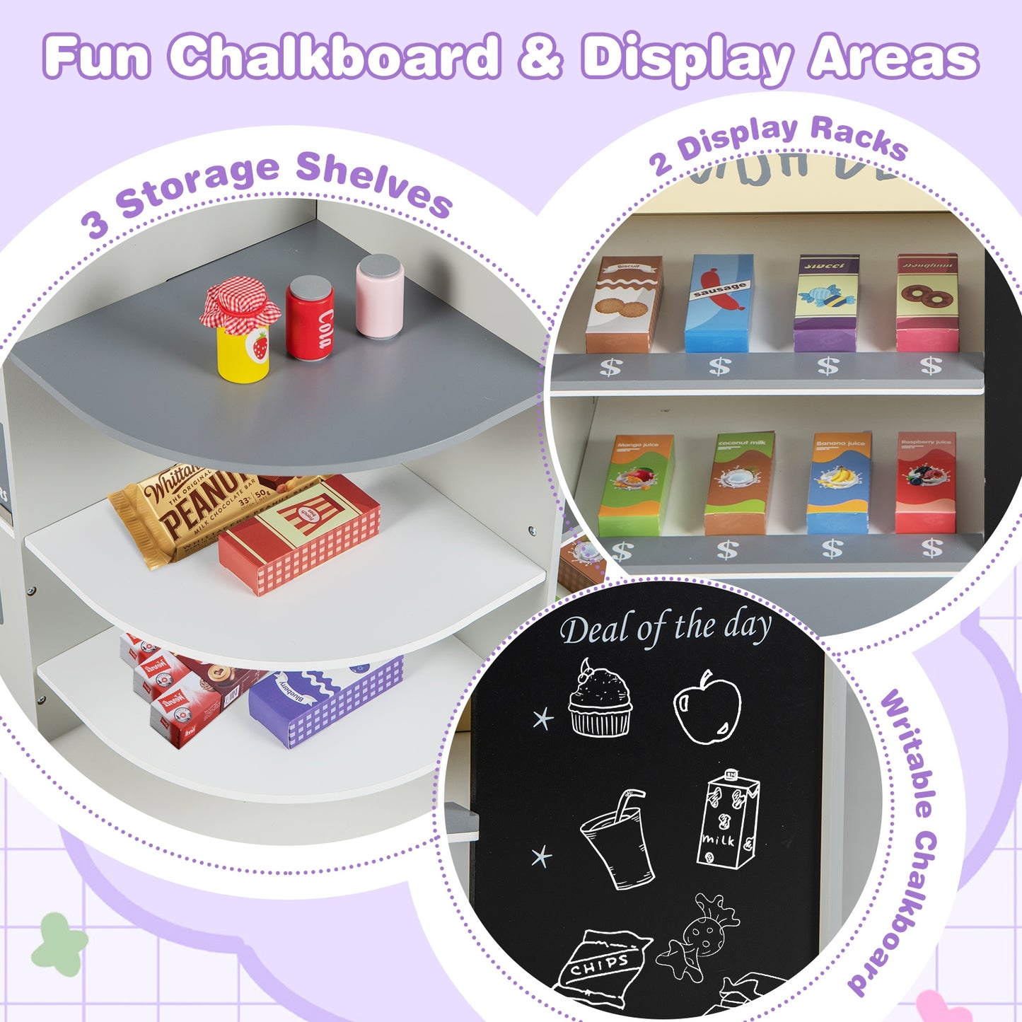 Kids Grocery Store Playset with Cash Register POS Machine-Gray Kids Crystal