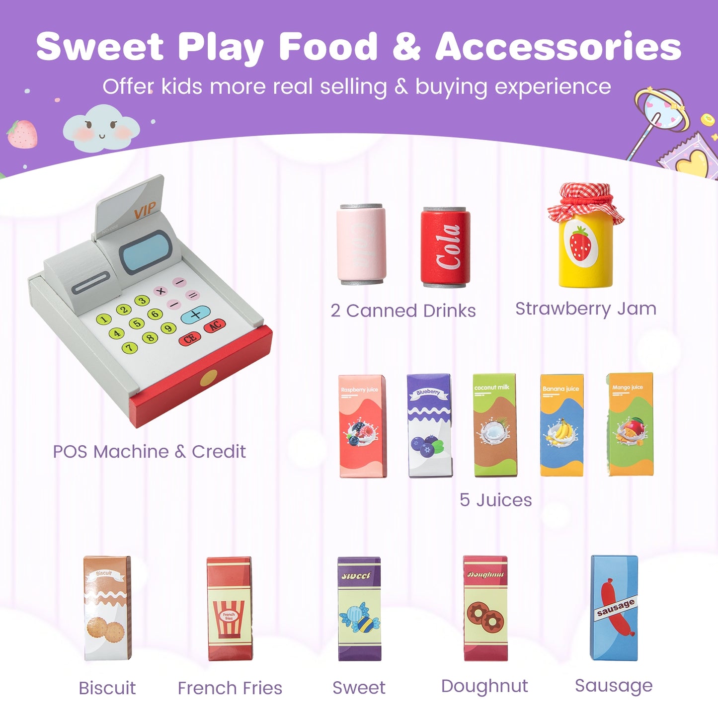 Kids Grocery Store Playset with Cash Register POS Machine-Gray Kids Crystal