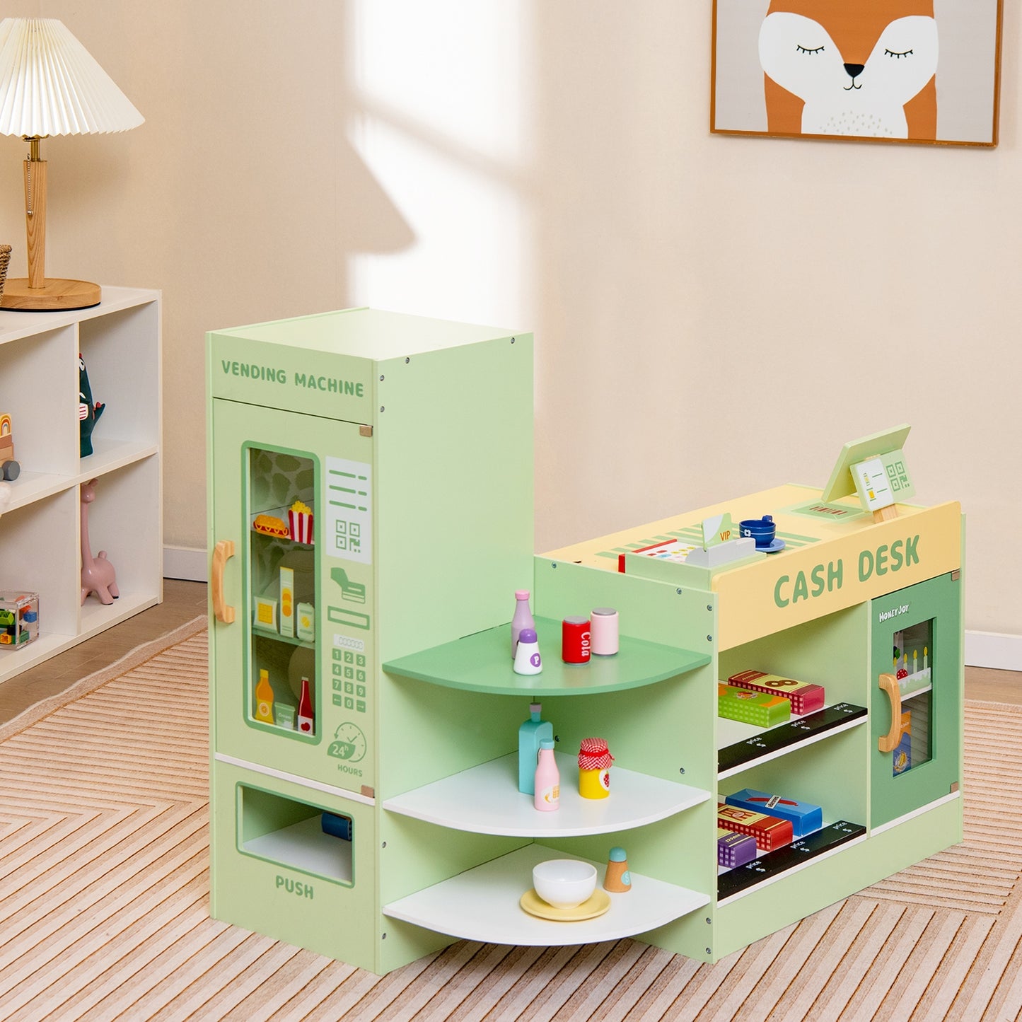 Kids Wooden Supermarket Play Toy Set with Checkout Counter-Green Kids Crystal