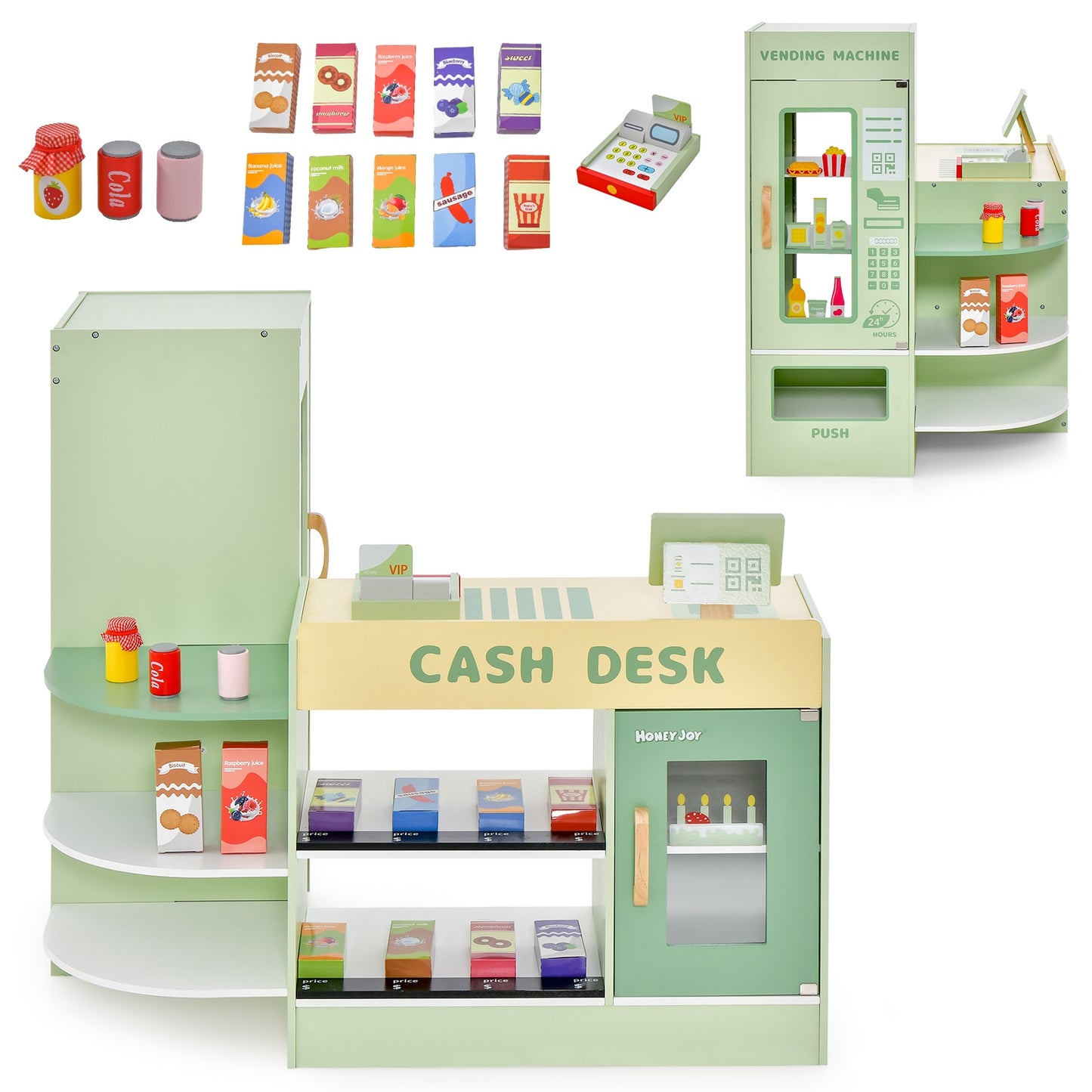Kids Wooden Supermarket Play Toy Set with Checkout Counter-Green Kids Crystal