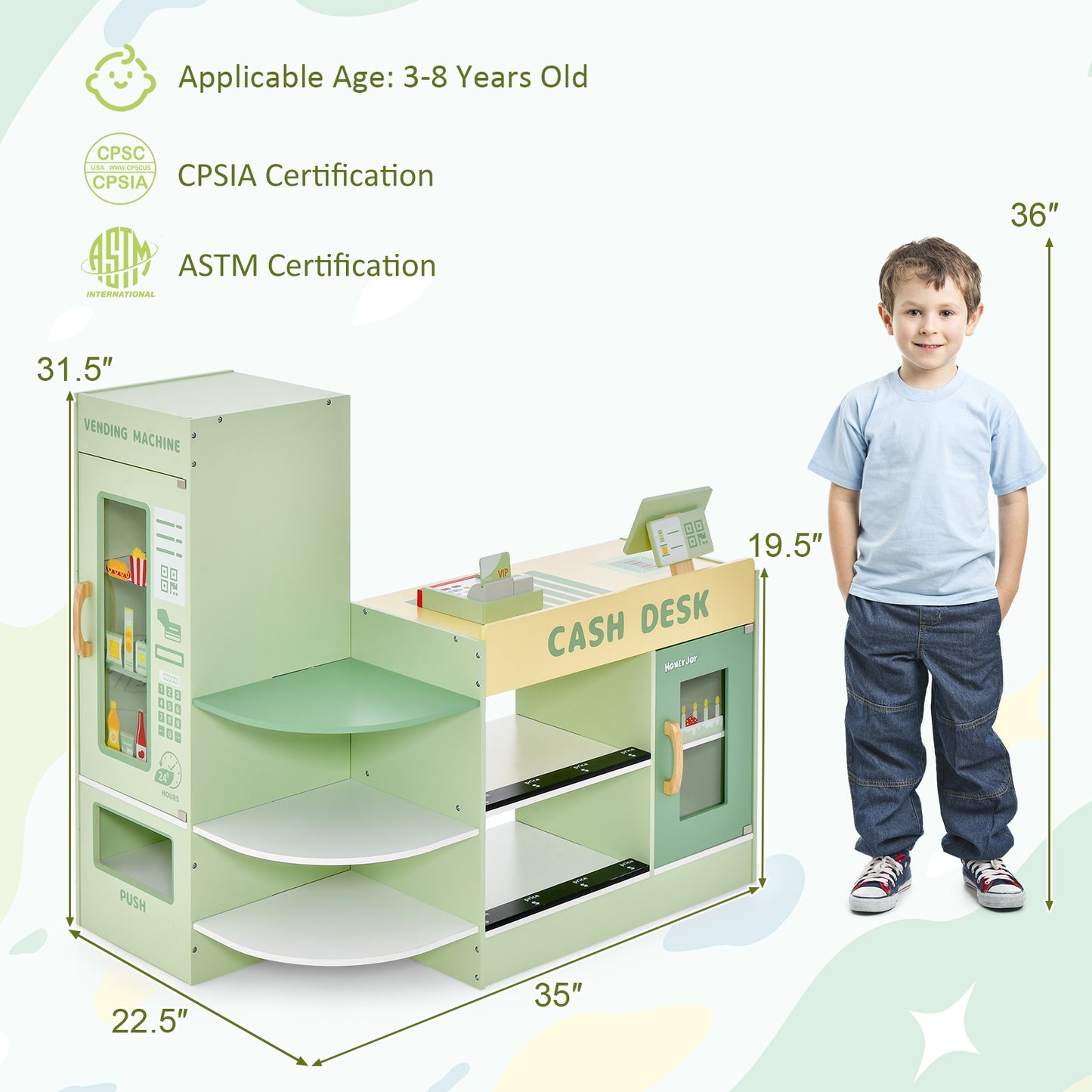 Kids Wooden Supermarket Play Toy Set with Checkout Counter-Green Kids Crystal