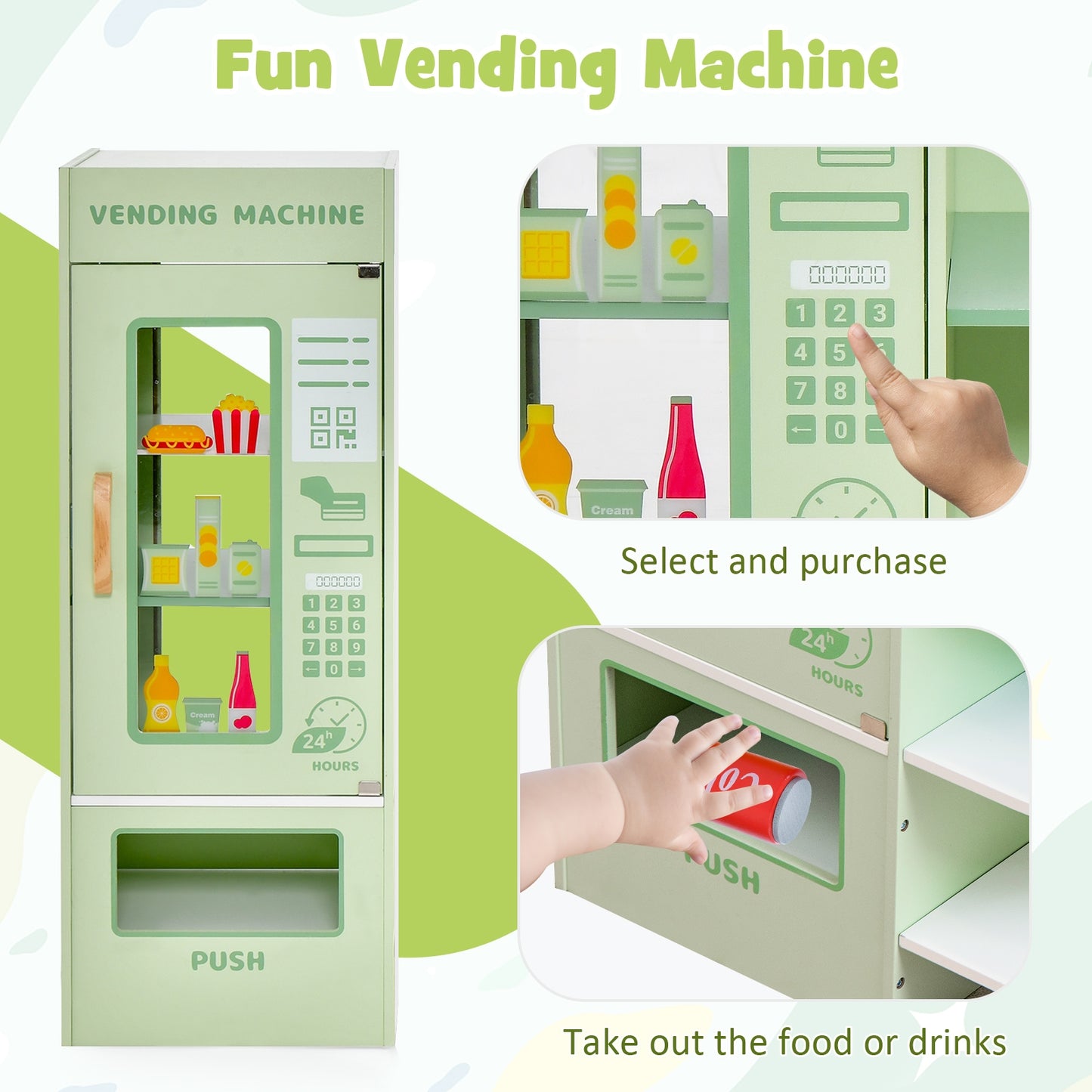 Kids Wooden Supermarket Play Toy Set with Checkout Counter-Green Kids Crystal