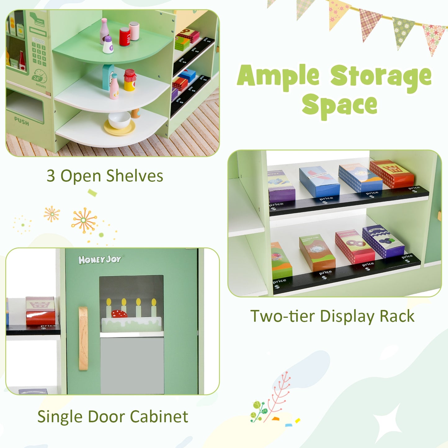 Kids Wooden Supermarket Play Toy Set with Checkout Counter-Green Kids Crystal
