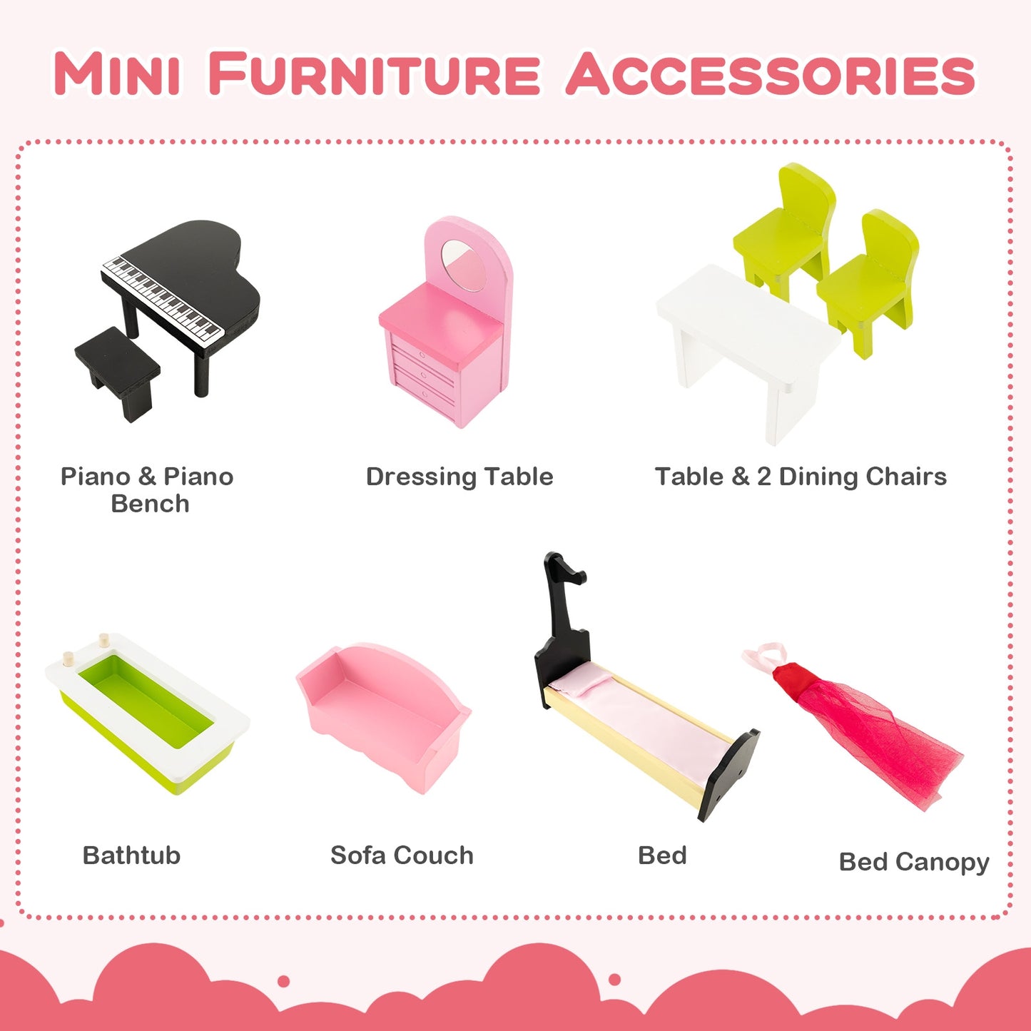 Wooden Dollhouse with Working Elevator and Rotatable Staircase-Pink Kids Crystal