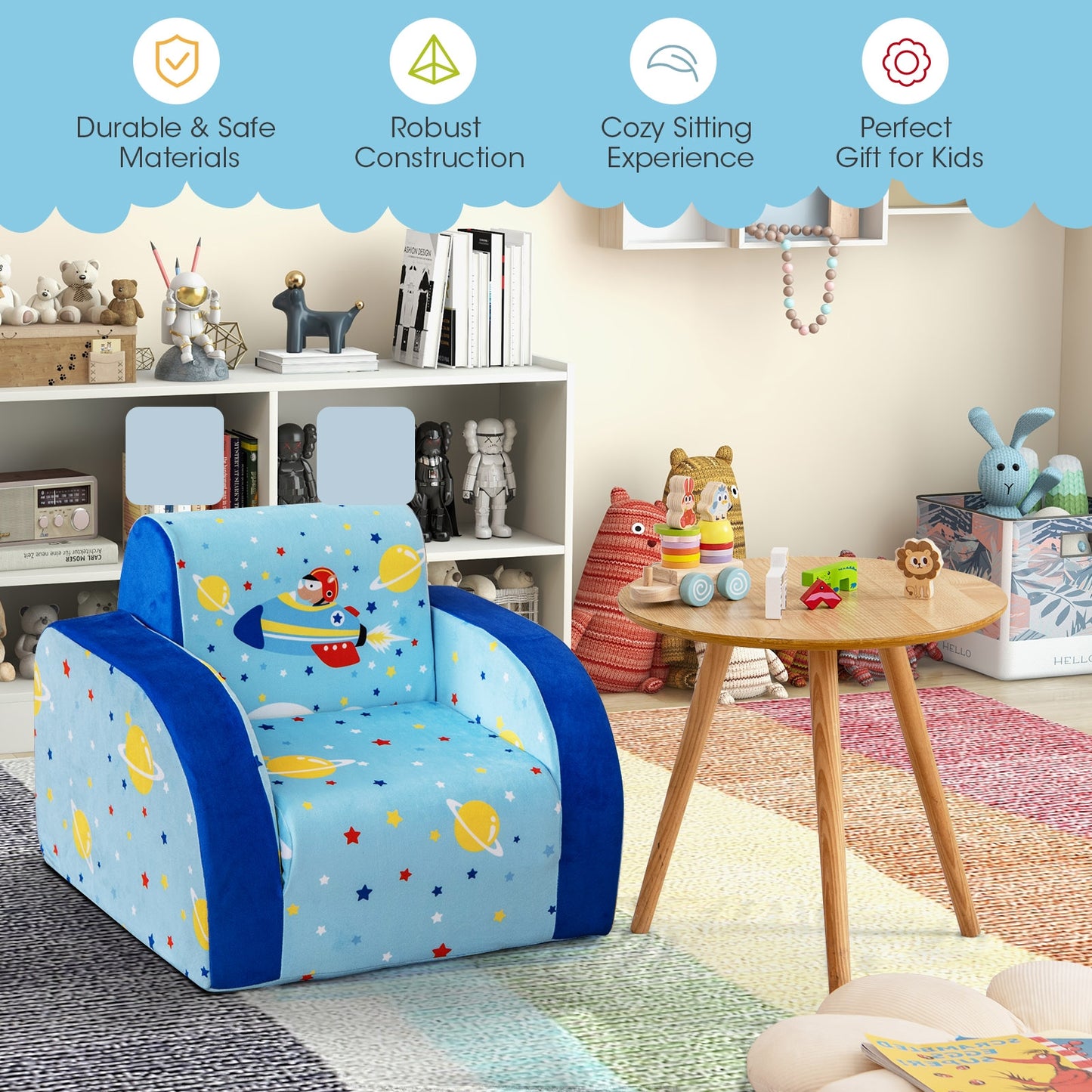 3 in 1 Convertible Flip Open Kids Sofa for Nap Play Sleep Kids Crystal