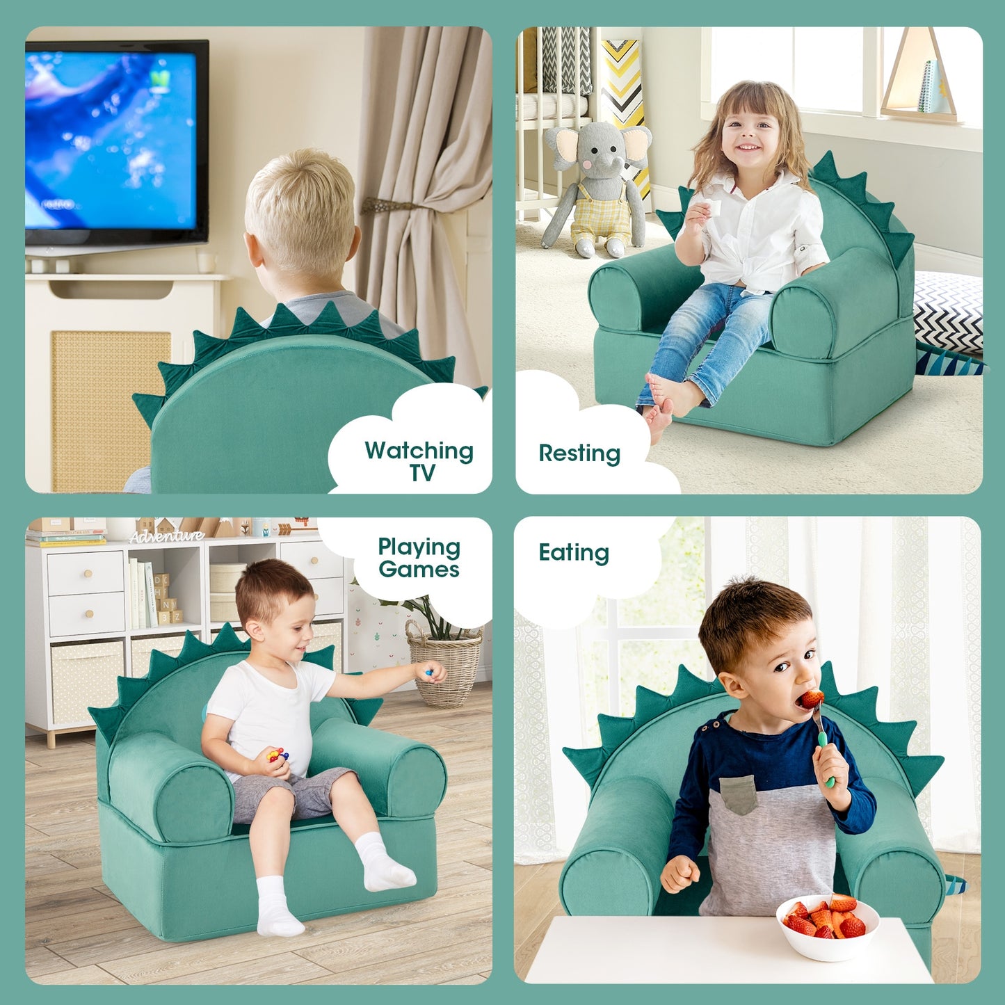 Original Kids Sofa with Armrest and Thick Cushion-Green Kids Crystal