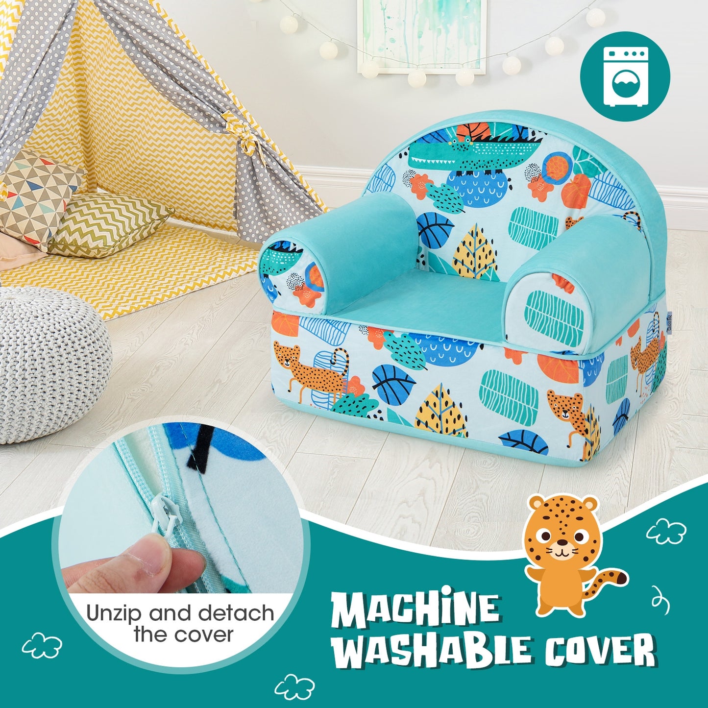 Kids Armchair with Plush Velvet Cover and Soft Sponge Filling-Blue