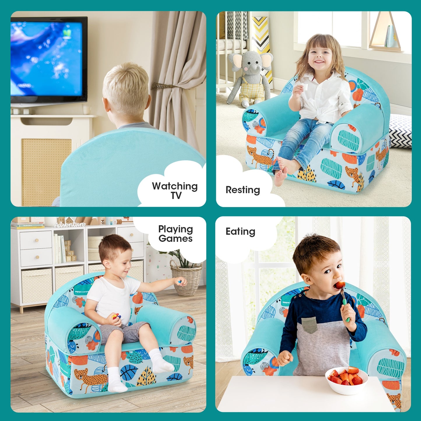 Kids Armchair with Plush Velvet Cover and Soft Sponge Filling-Blue Kids Crystal