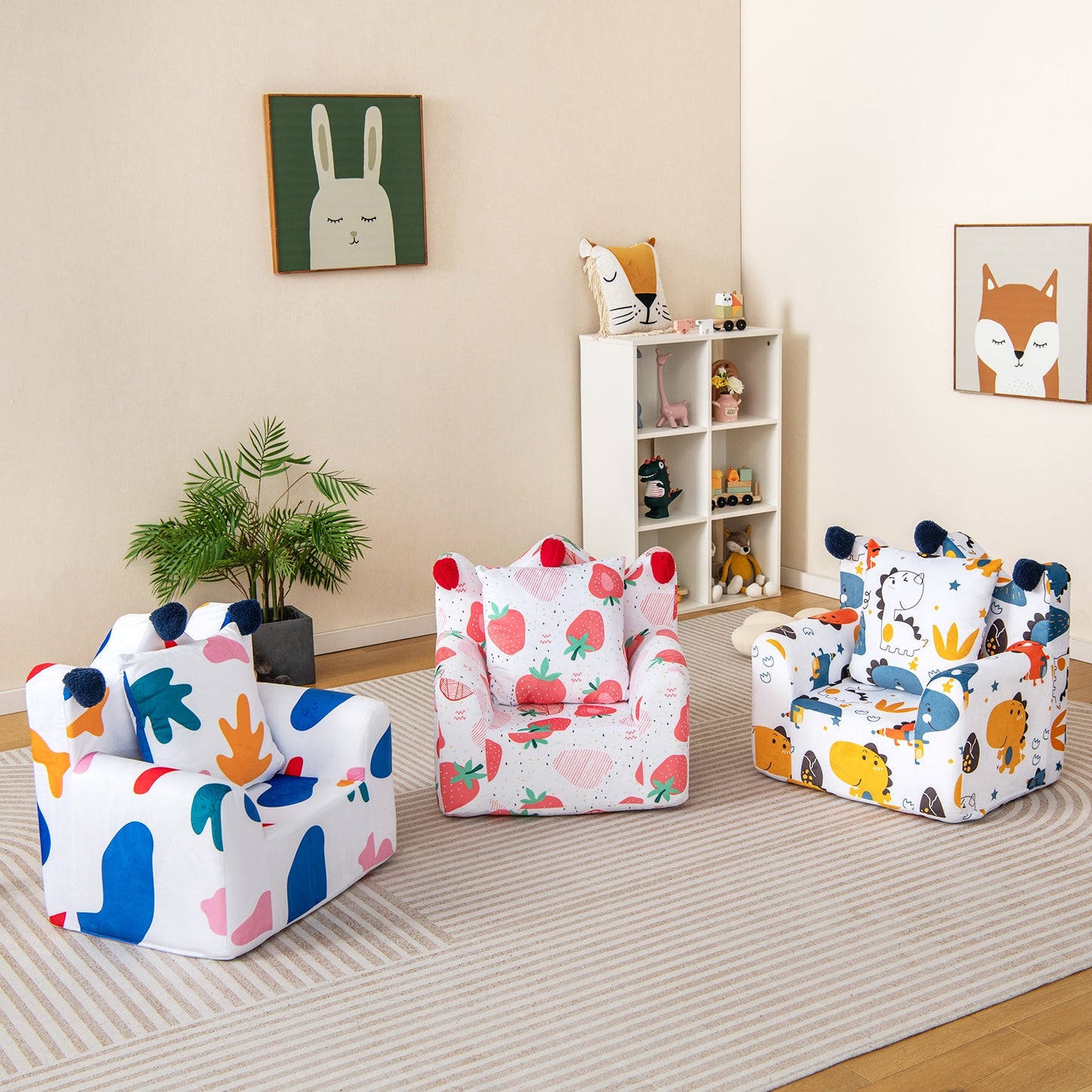 High-density Padding Kids Sofa with Armrest and Extra Pilow-Multicolor