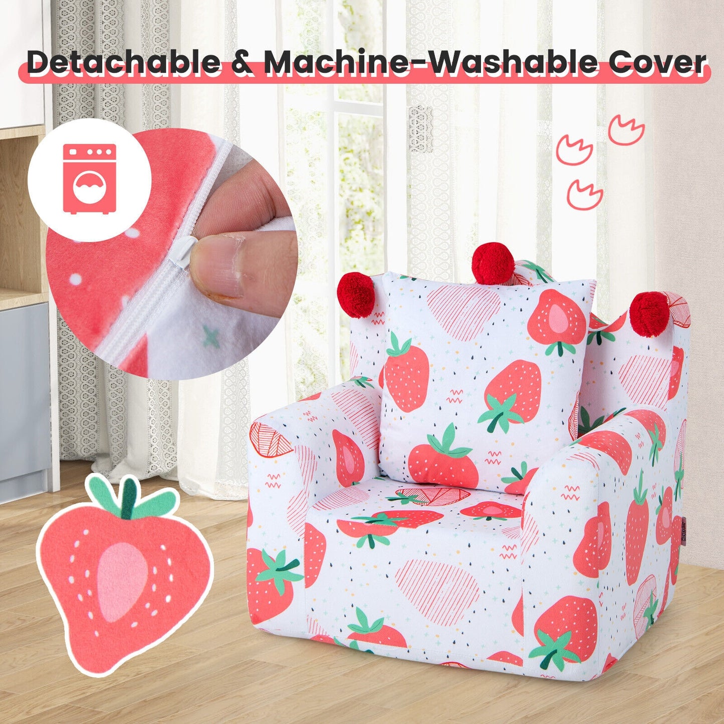 High-density Padding Kids Sofa with Armrest and Extra Pilow-Pink Kids Crystal