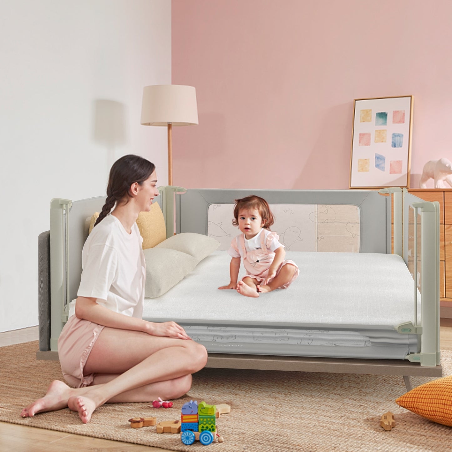 Bed Rail Guard for Toddlers Kid with Adjustable Height and Safety Lock-59 inch Kids Crystal