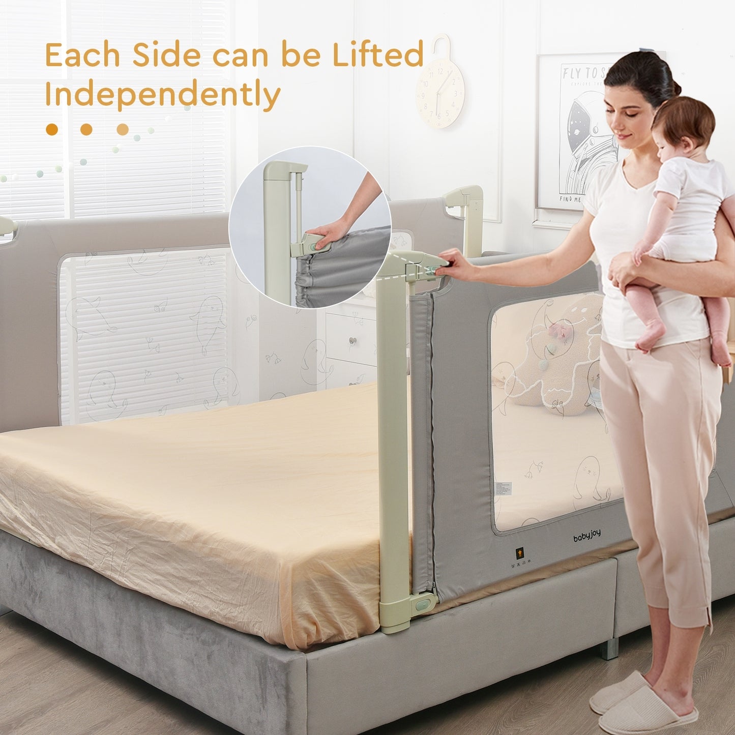 Bed Rail Guard for Toddlers Kid with Adjustable Height and Safety Lock-59 inch Kids Crystal