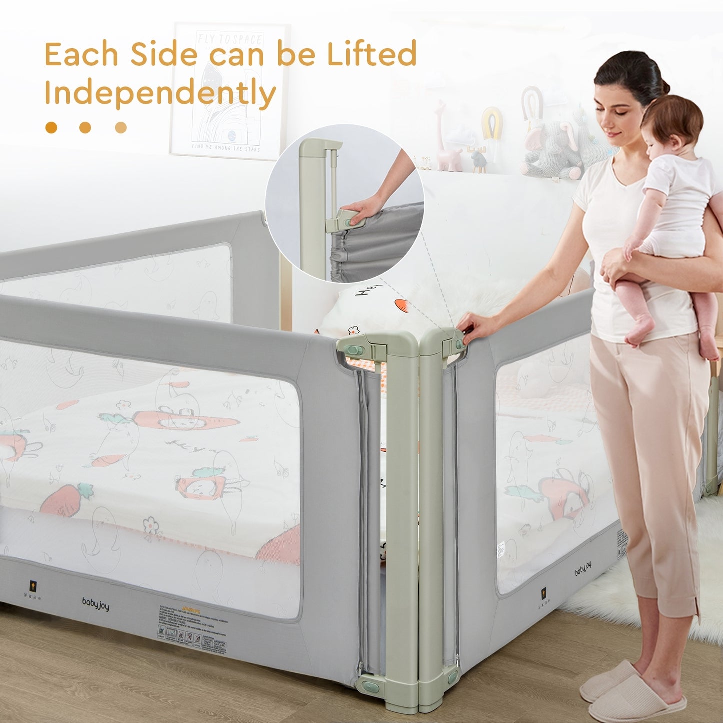 Bed Rail Guard for Toddlers Kid with Adjustable Height and Safety Lock-70 inch Kids Crystal