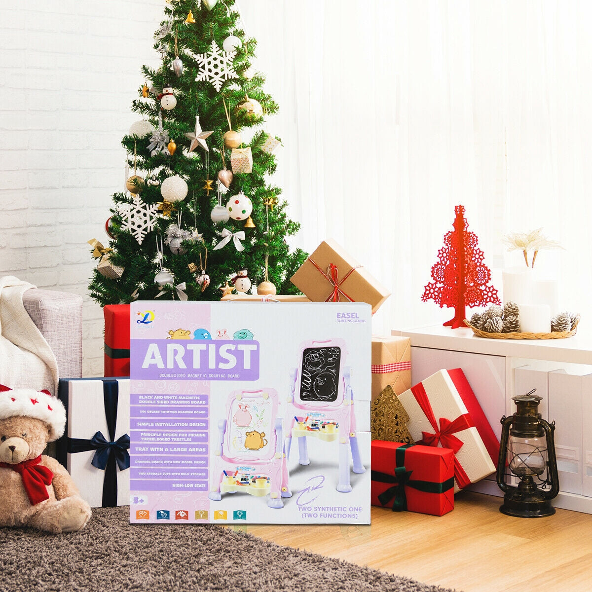 Kids Height Adjustable Double Side Magnetic Art Easel-Purple Kids Crystal