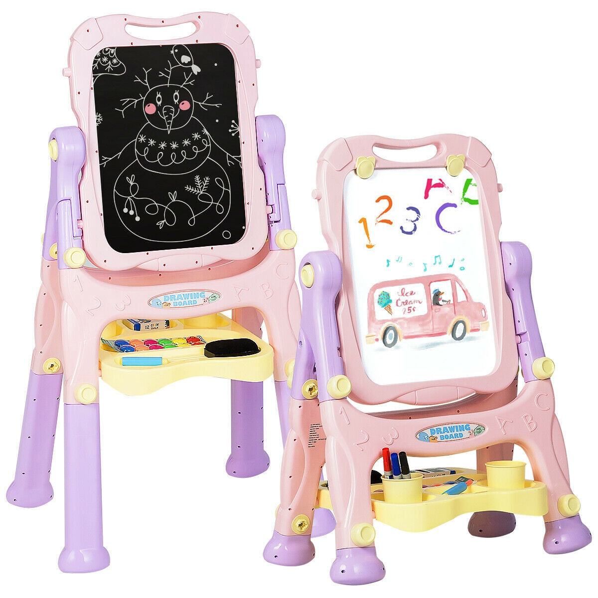 Kids Height Adjustable Double Side Magnetic Art Easel-Purple Kids Crystal