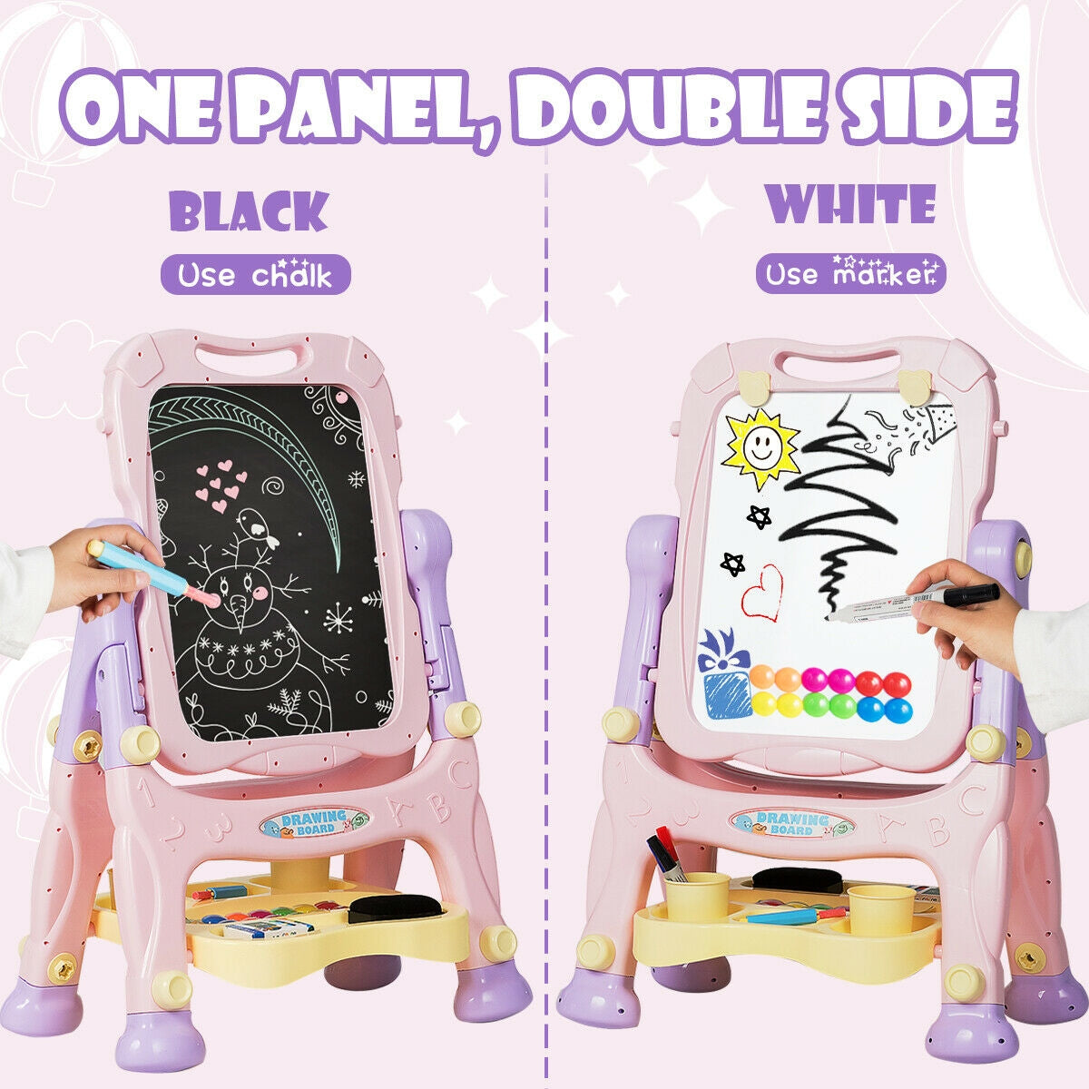 Kids Height Adjustable Double Side Magnetic Art Easel-Purple Kids Crystal
