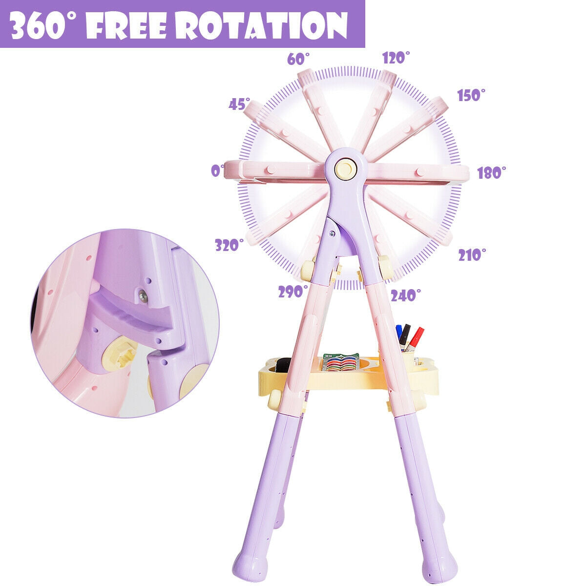 Kids Height Adjustable Double Side Magnetic Art Easel-Purple Kids Crystal